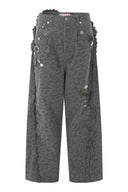 So Many Buttons Leopard Pants (Charcoal)