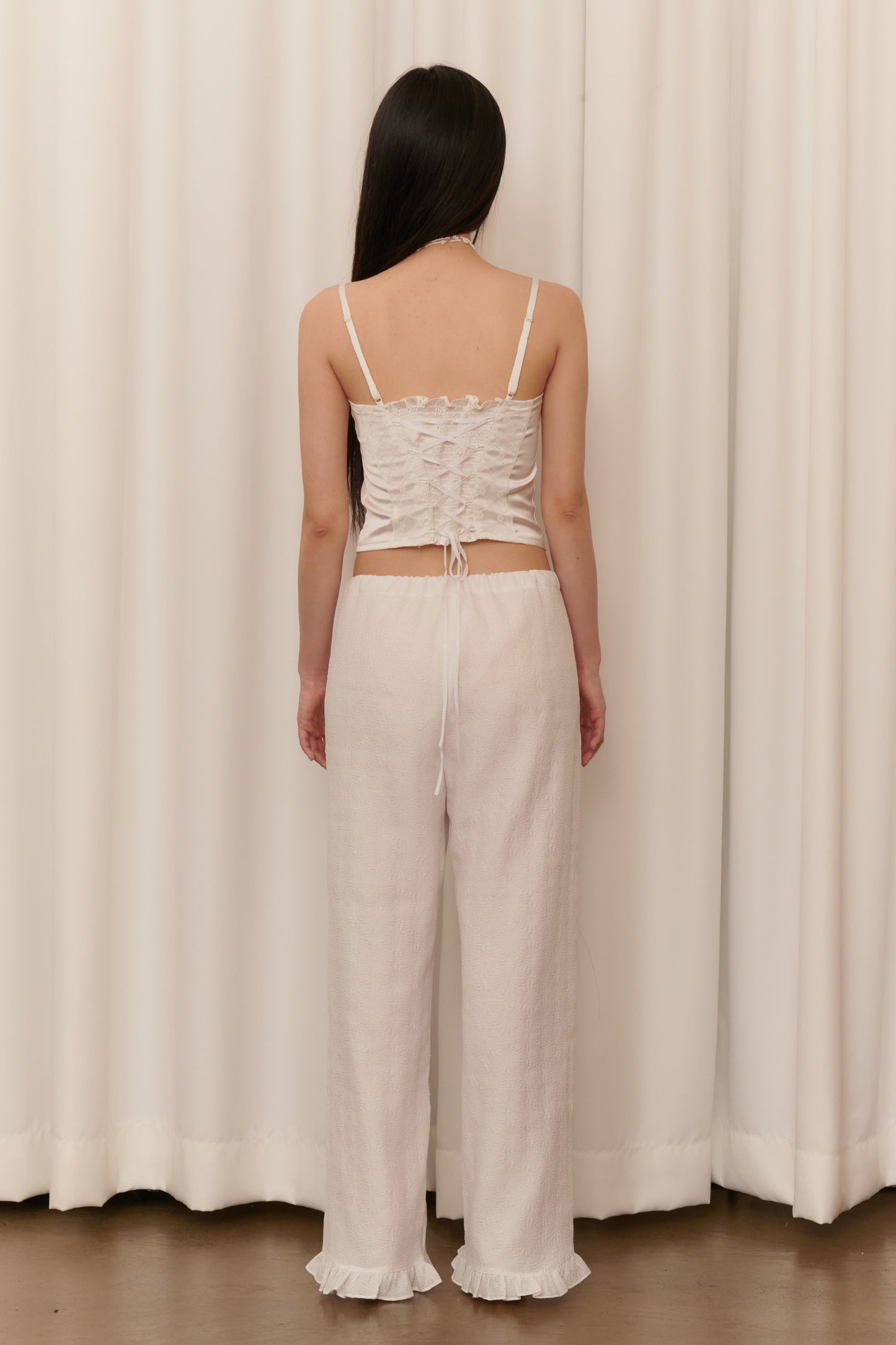 Flower Jacquard Summer Pants (White)