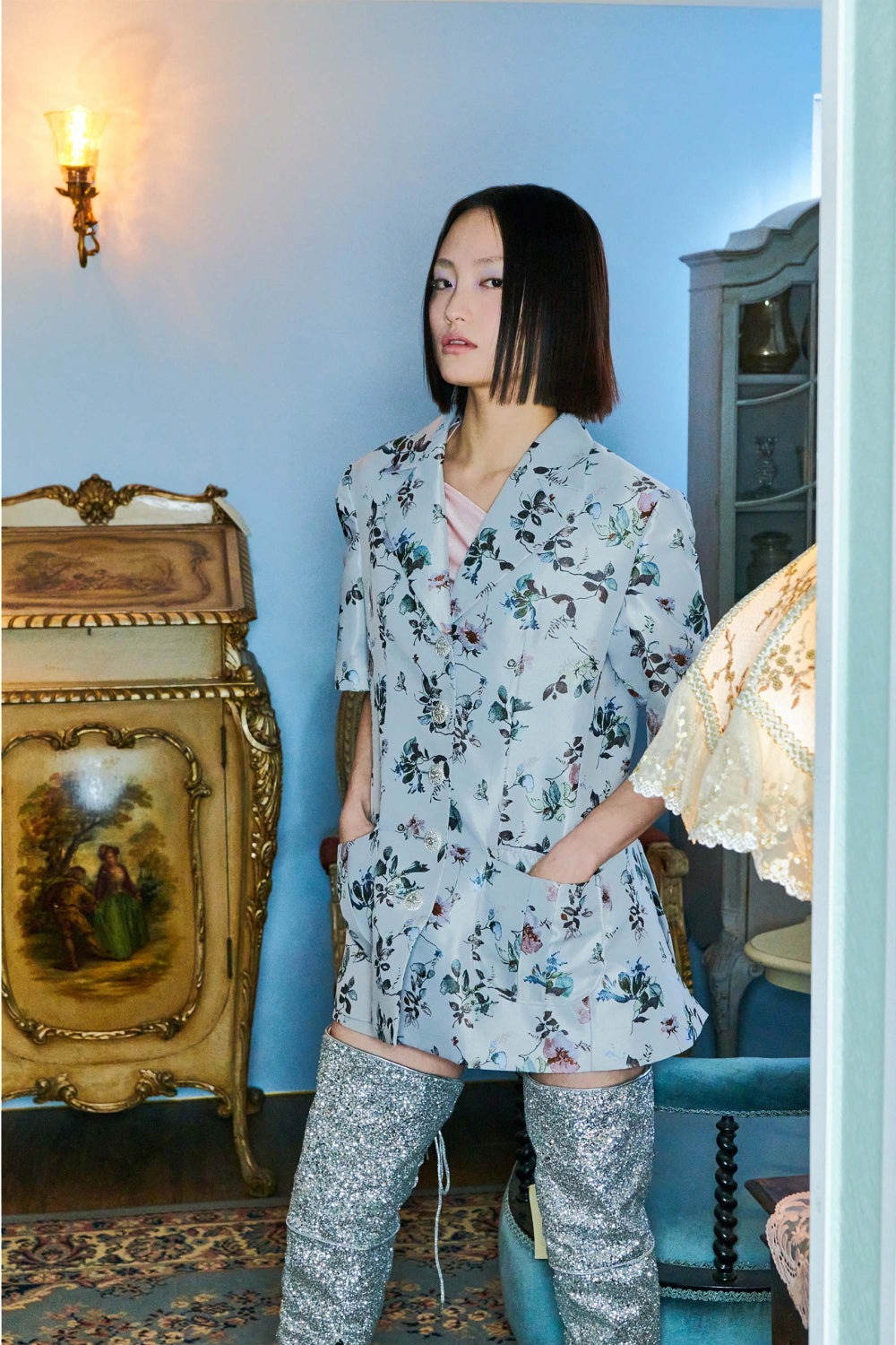 Full Flower Half Sleeve Jacket (Grey)