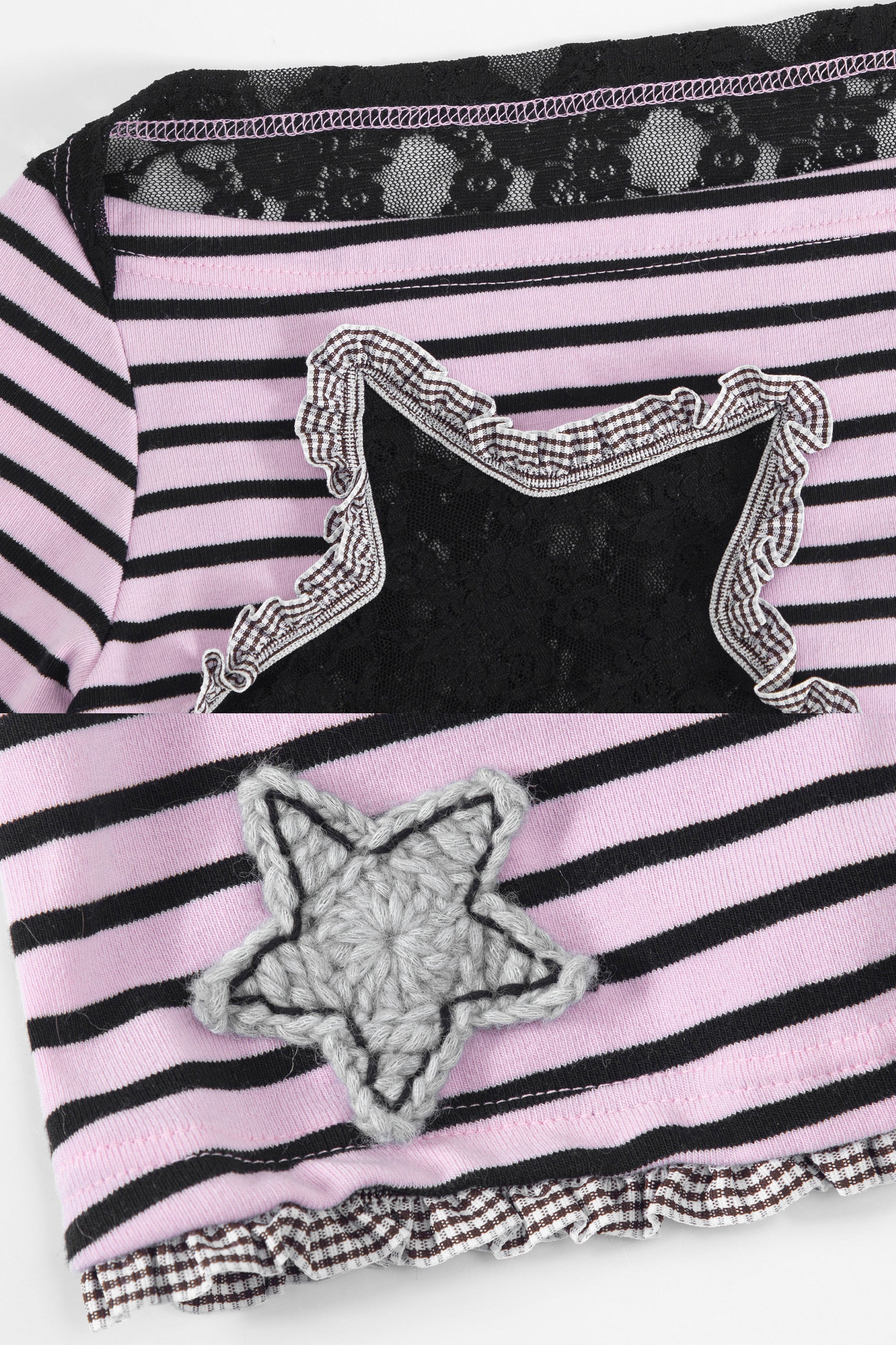 Collaged stripe star top black