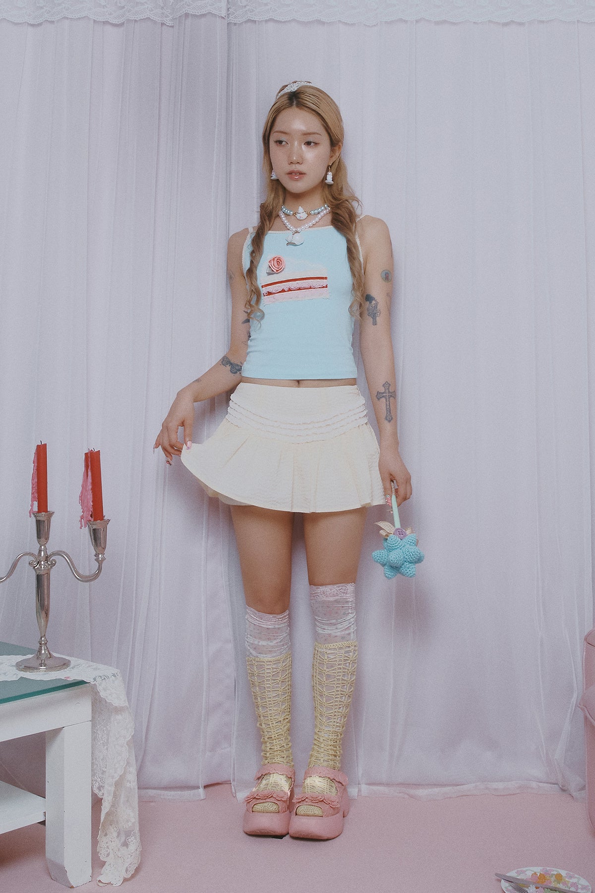 [ALCMY&ANG;TT] Petite rose slice top (Blue)