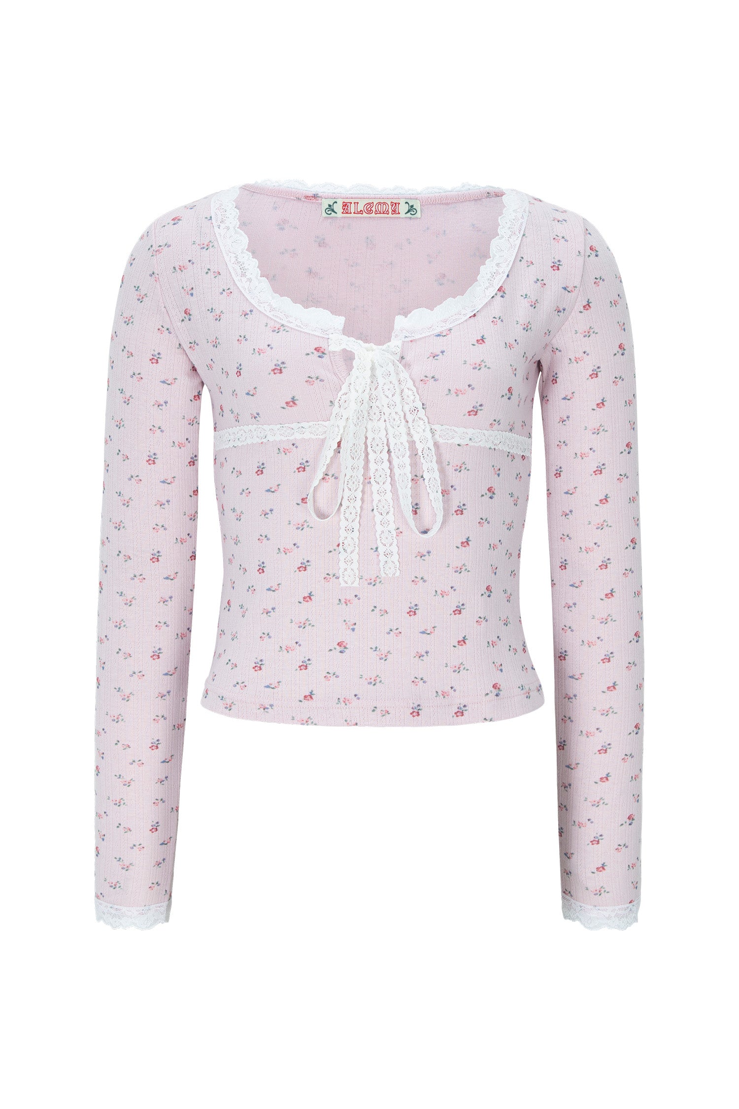 EYELET FLORAL LACE TOP_PINK