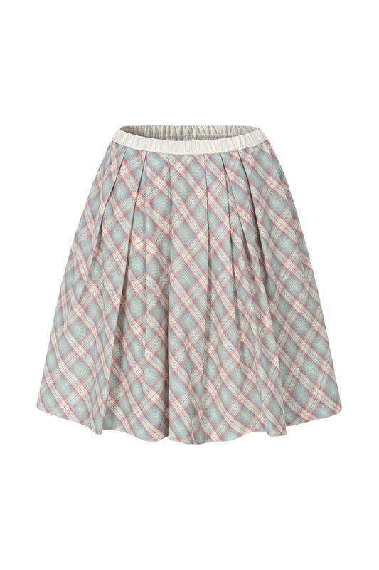 Pleats Full Midi Skirt (Plaid)