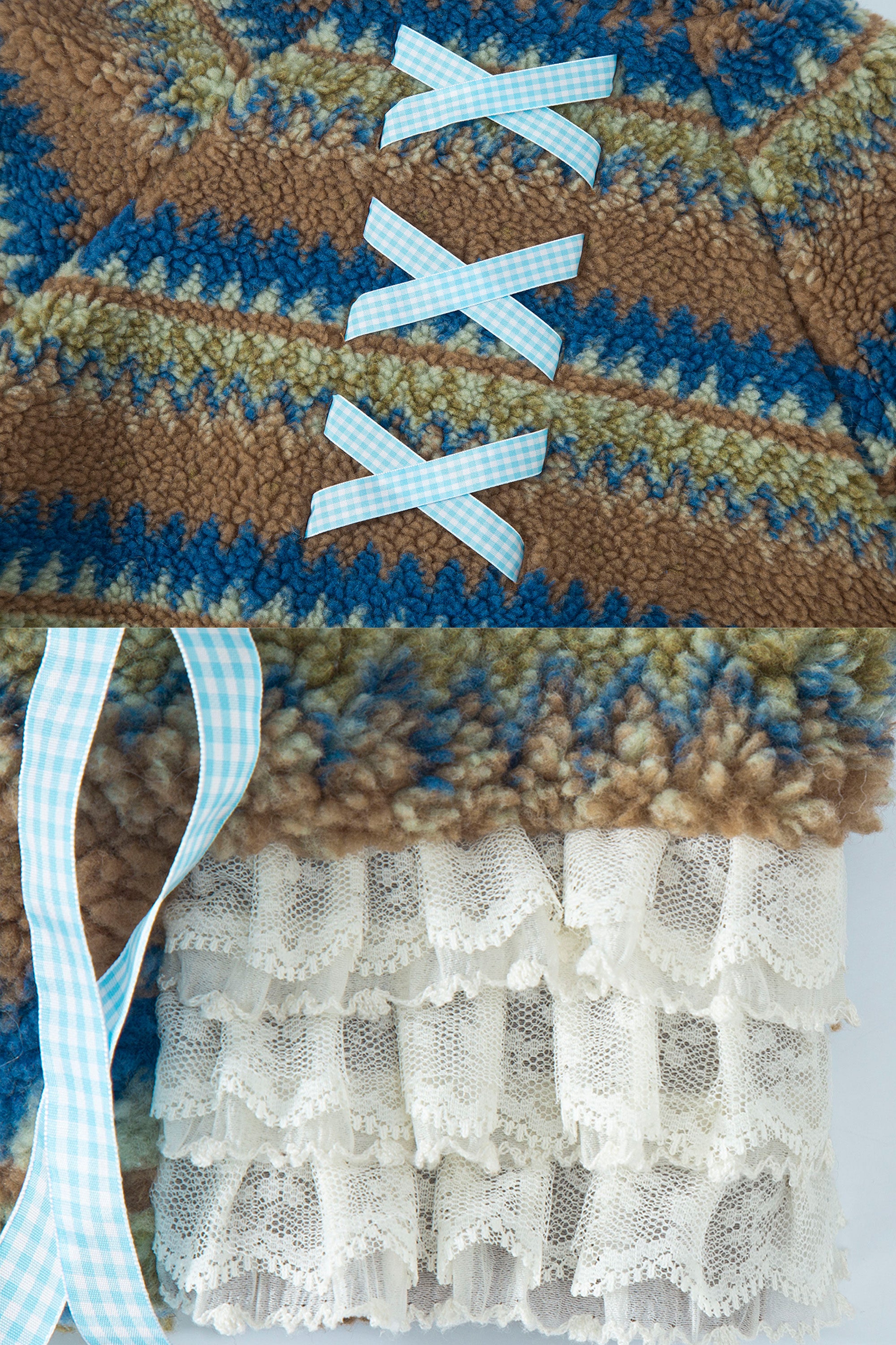 Ribbon&lace teddy jumper camel