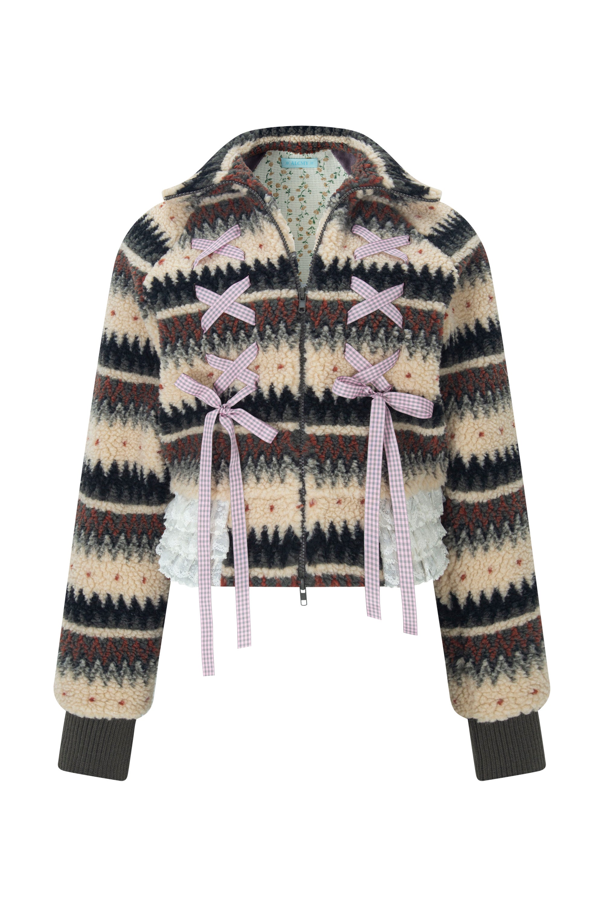 Ribbon&lace teddy jumper beige