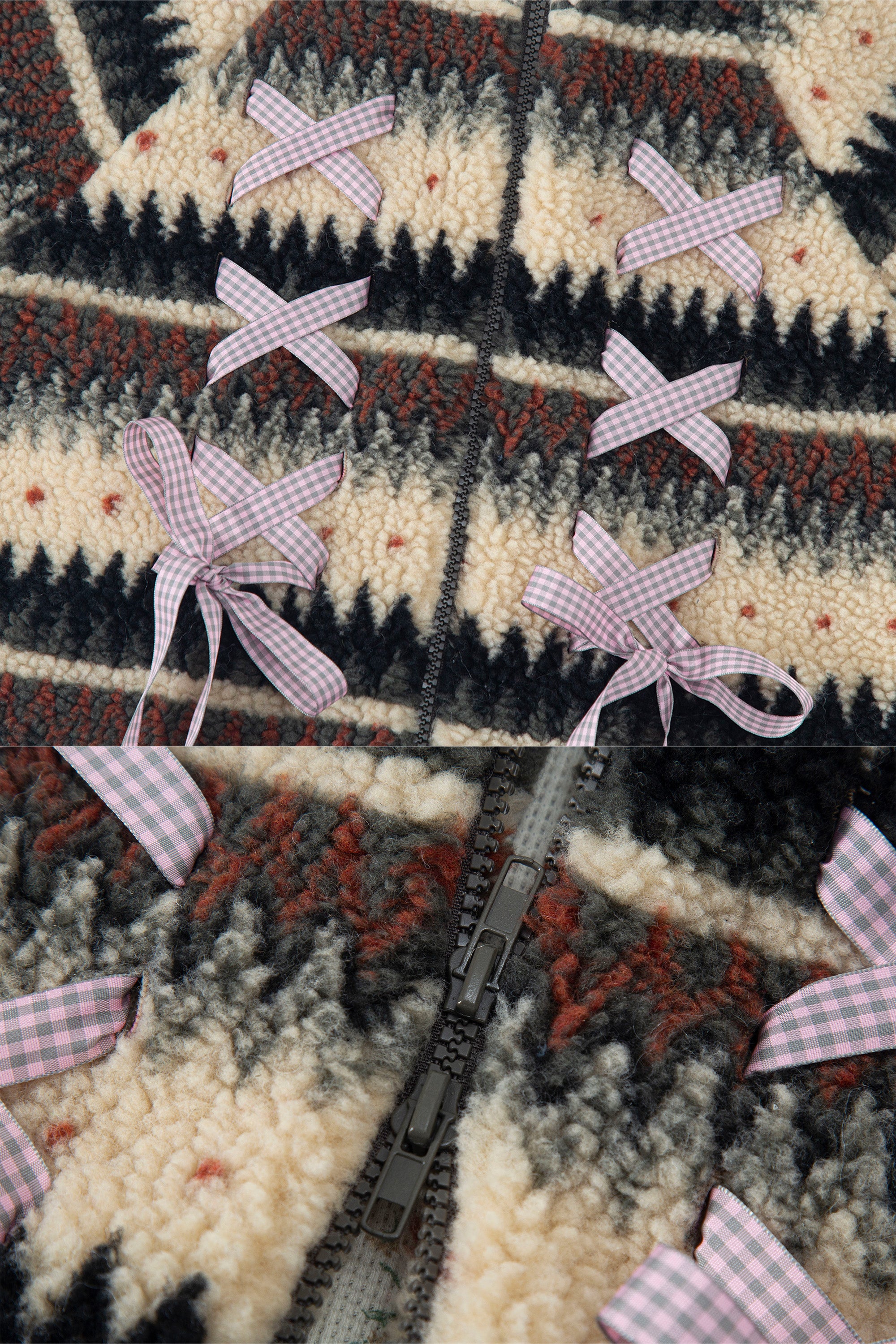 Ribbon&lace teddy jumper beige