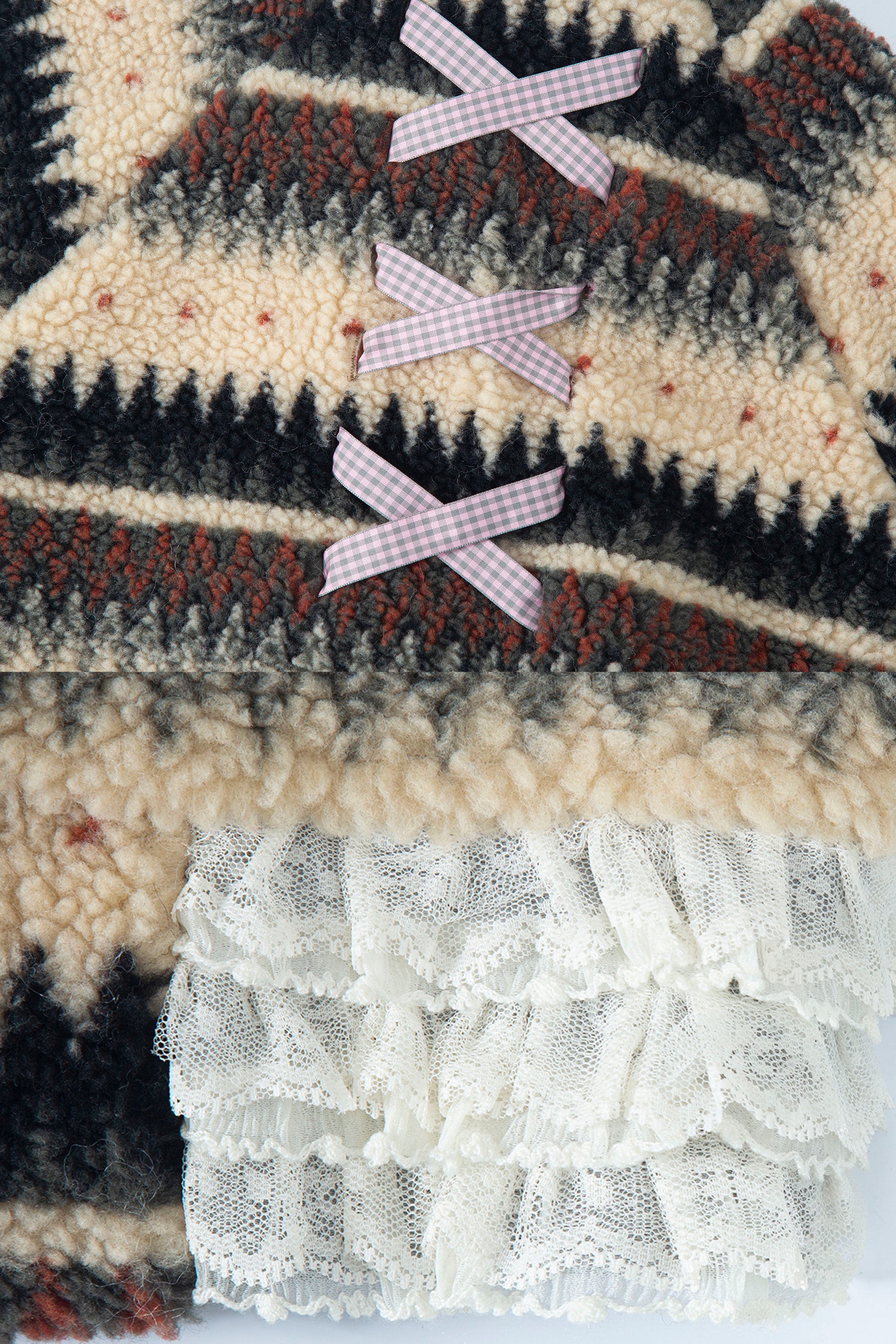 Ribbon&lace teddy jumper beige