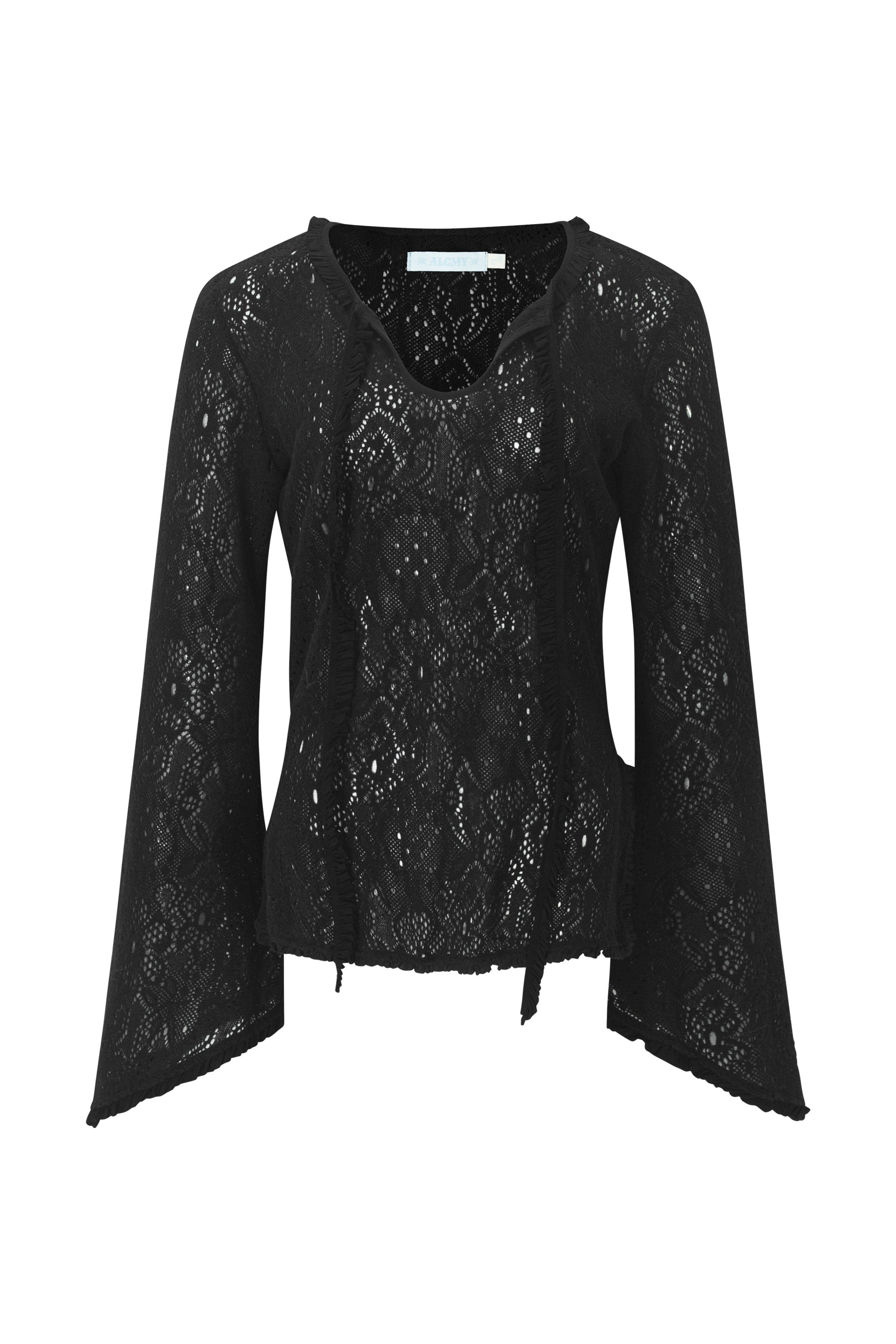 Brushed lace tunic top black