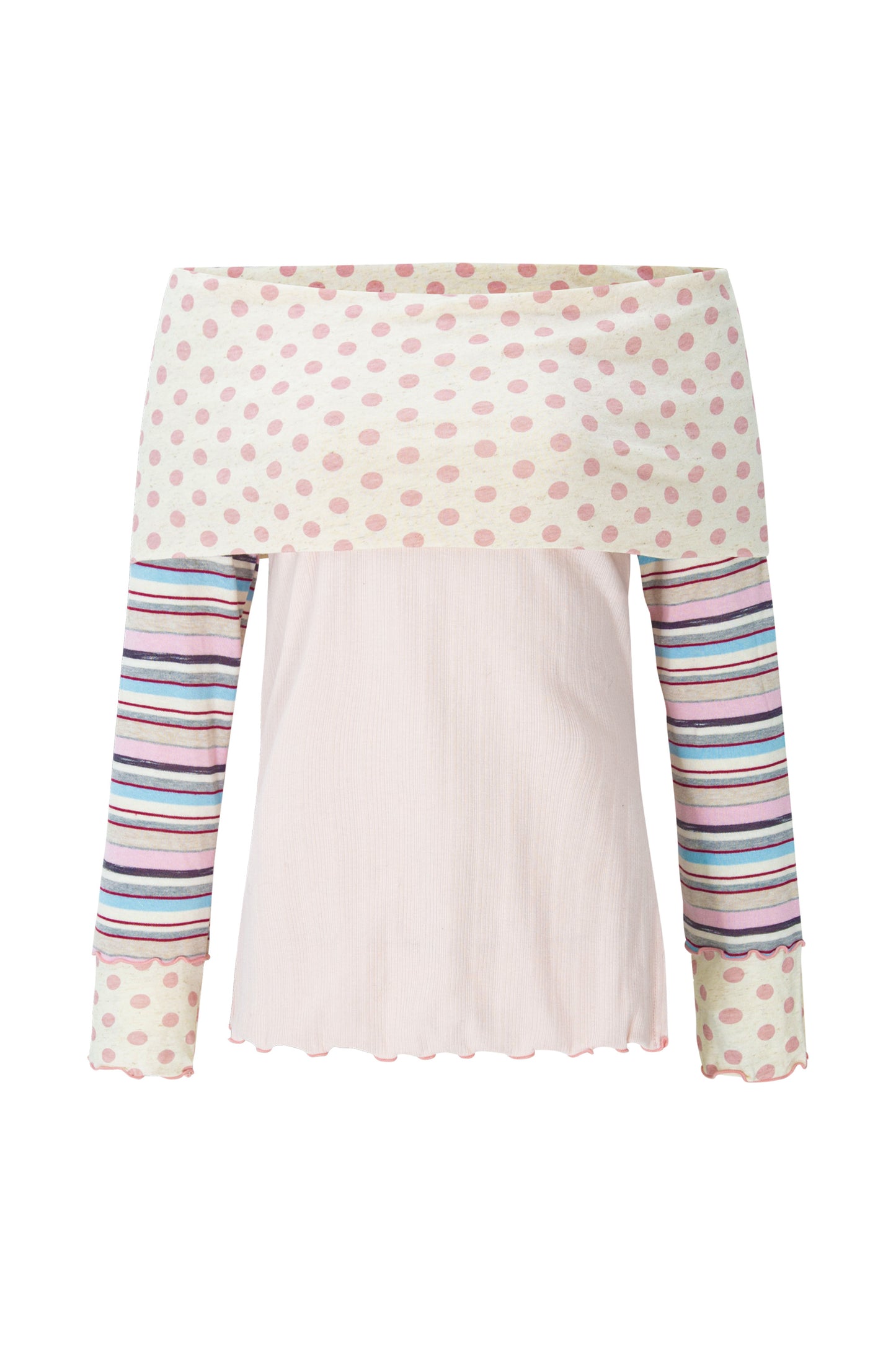 Multi Pattern Bardot Top (Pink)