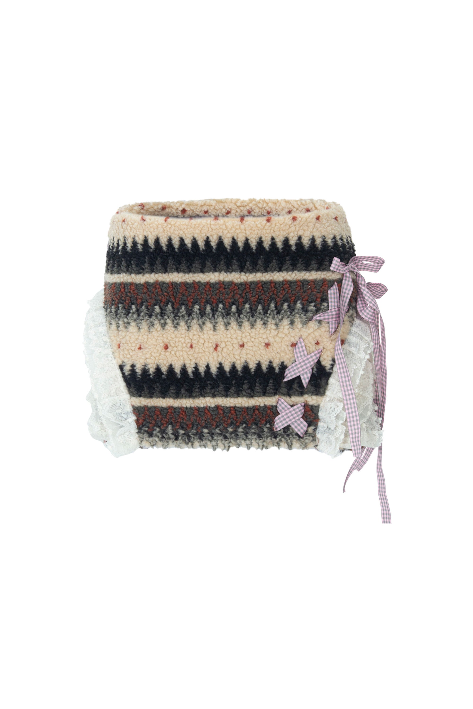 Ribbon&lace teddy skort beige