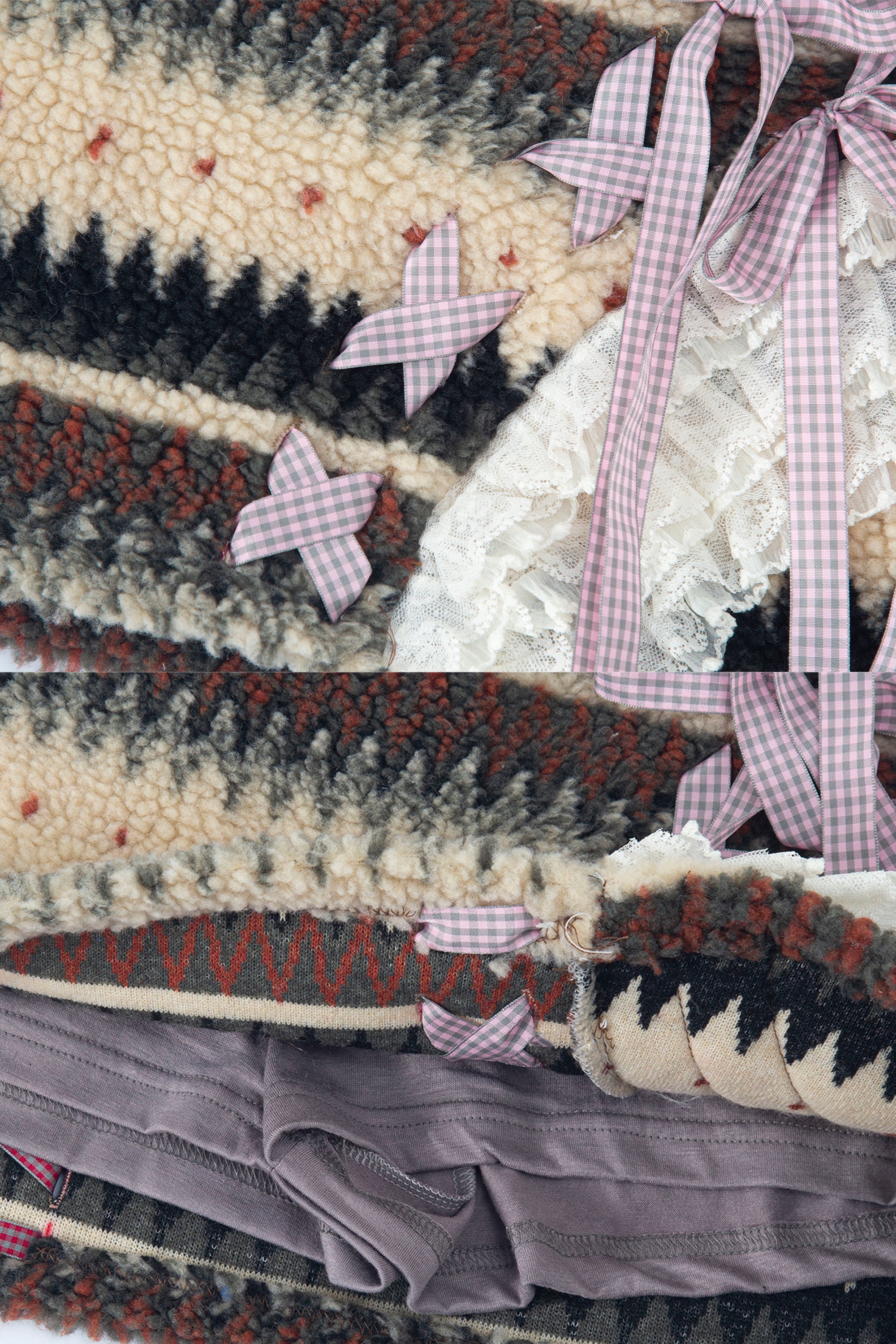 Ribbon&lace teddy skort beige