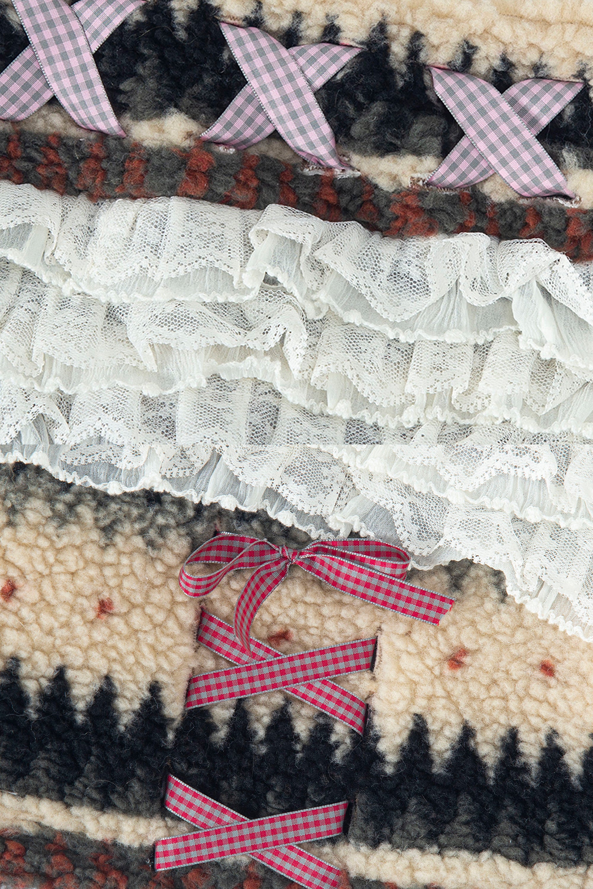 Ribbon&lace teddy skort beige