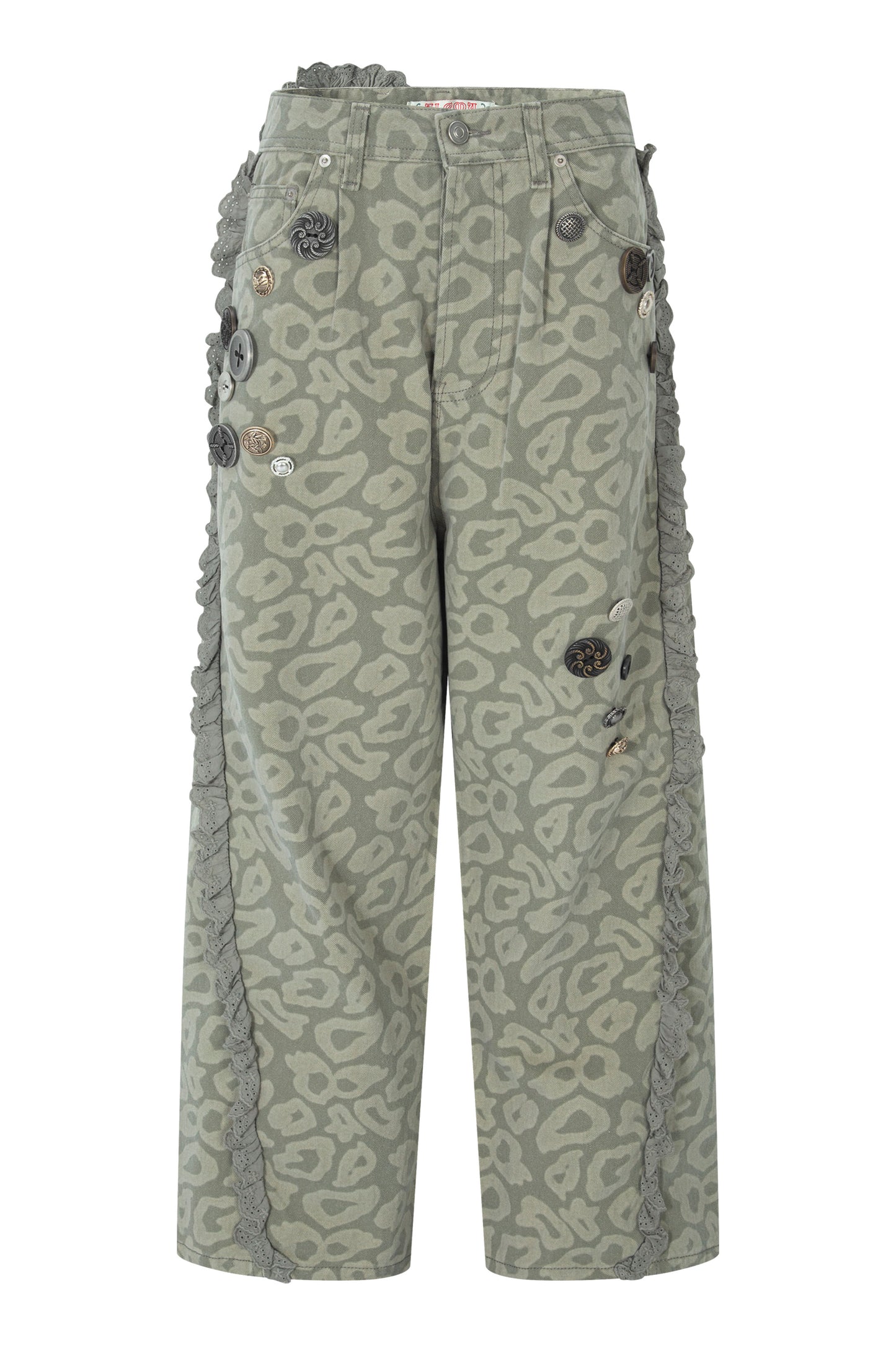 So Many Buttons Leopard Pants (Khaki)