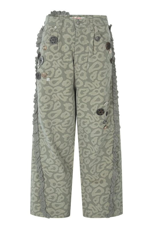 So Many Buttons Leopard Pants (Khaki)