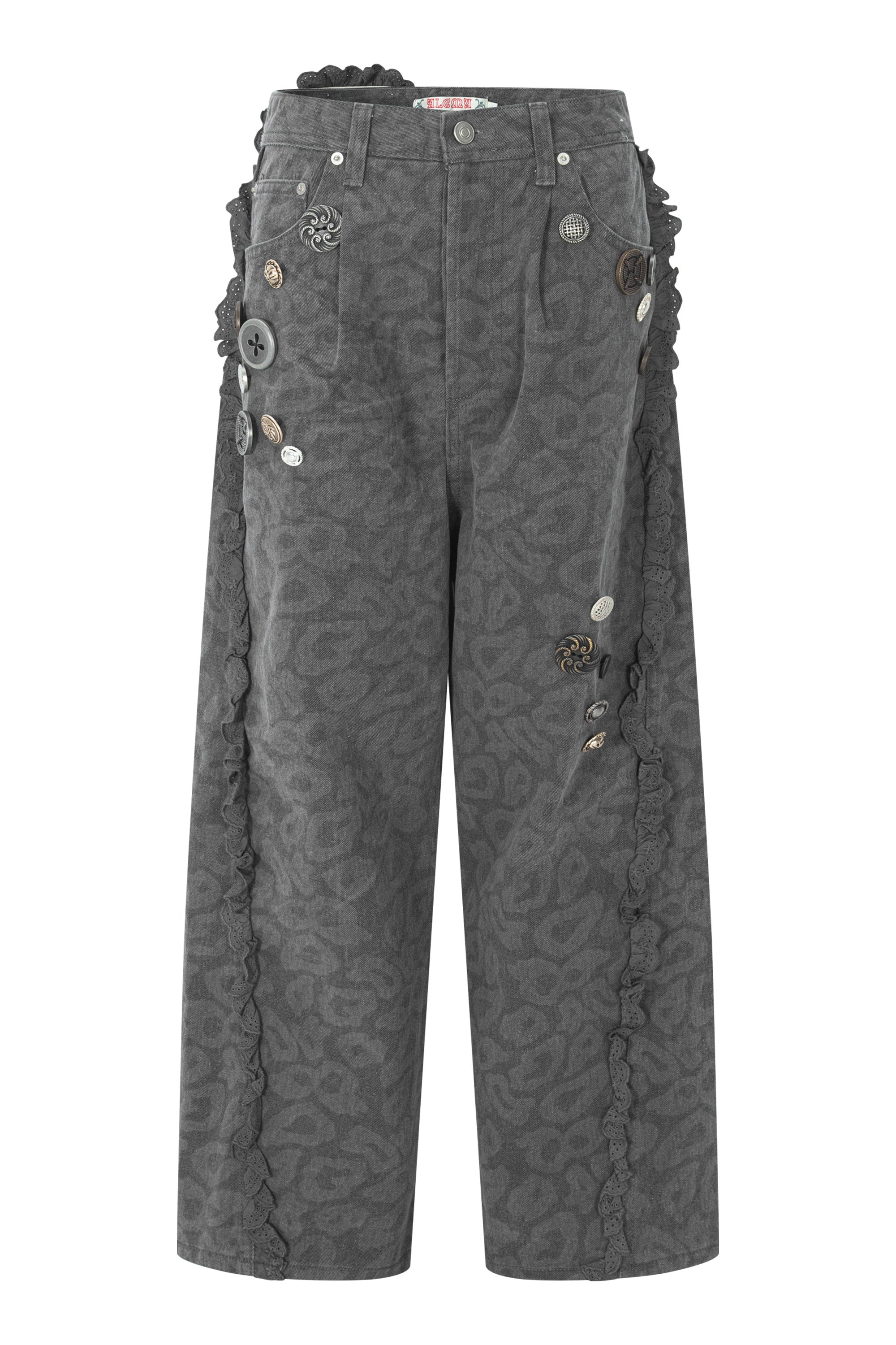 So many buttons leopard pants charcoal