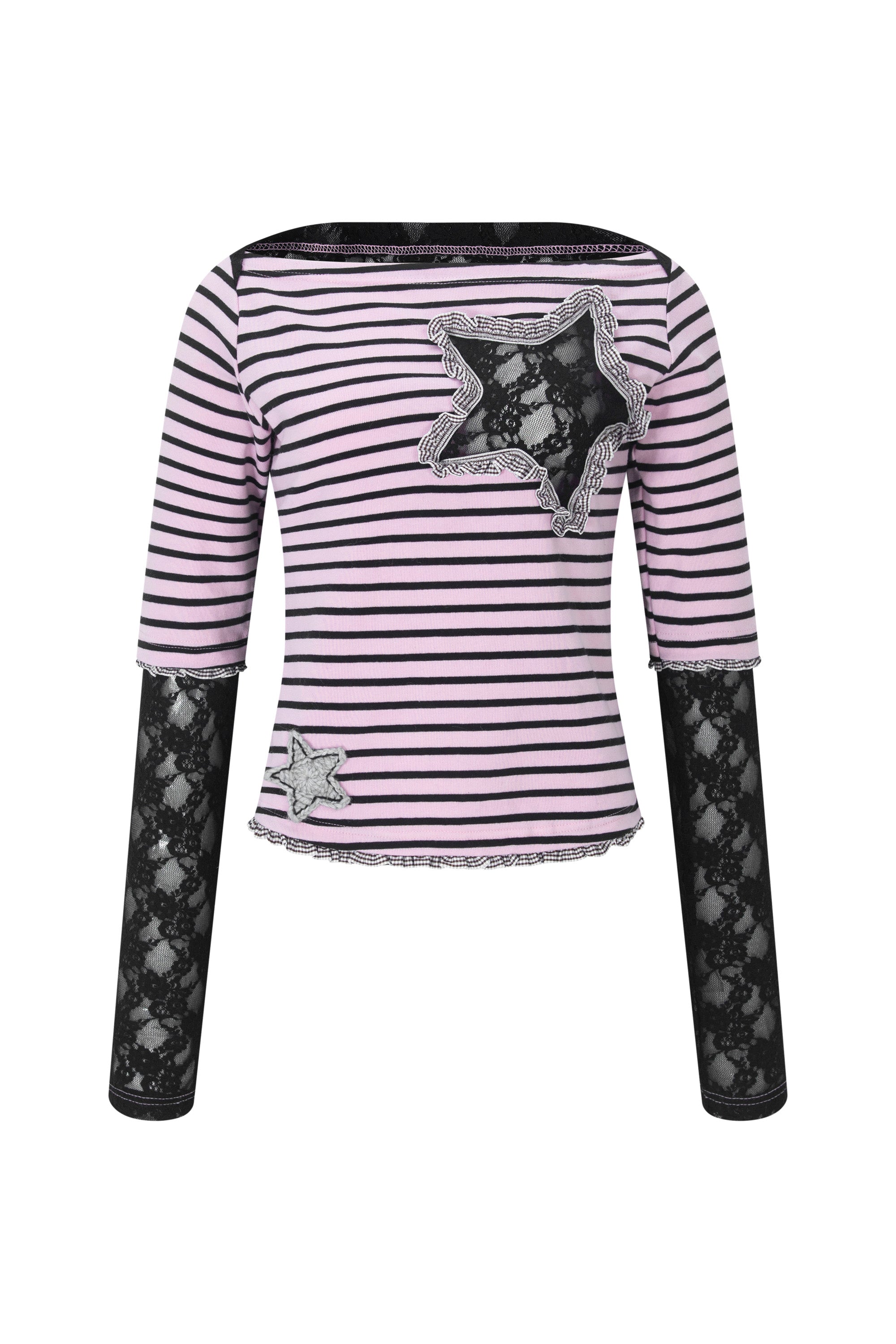 Collaged stripe star top black