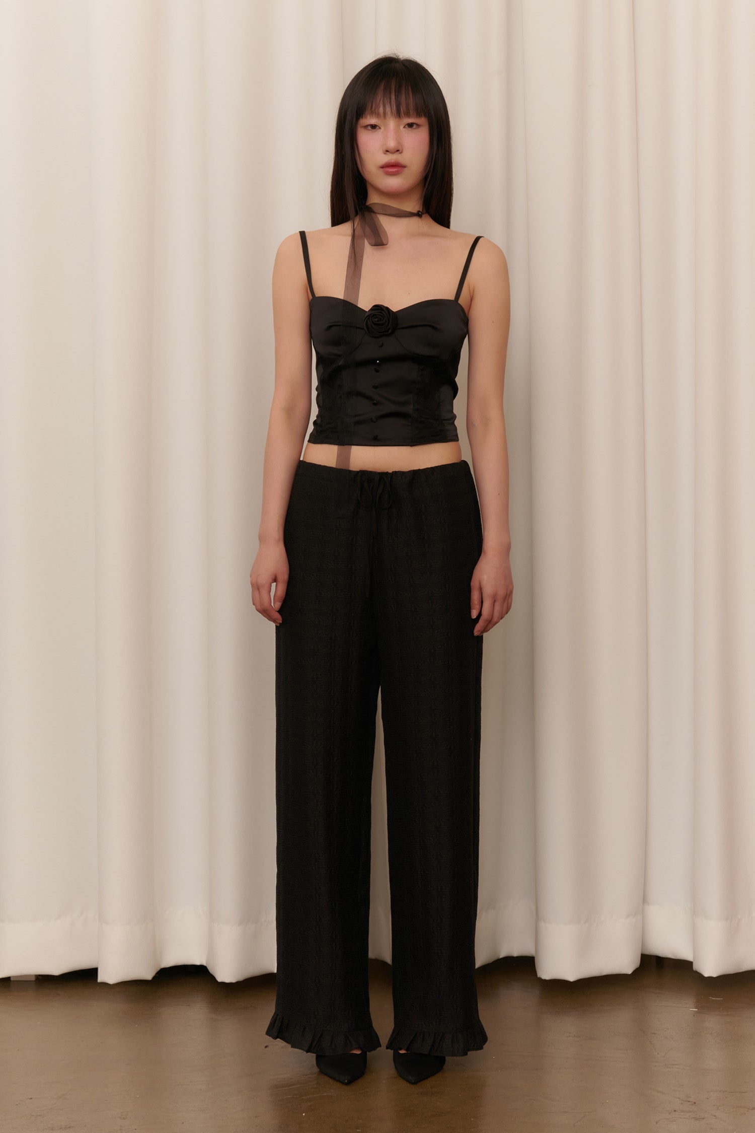 FLOWER JACQUARD SUMMER PANTS_BLACK