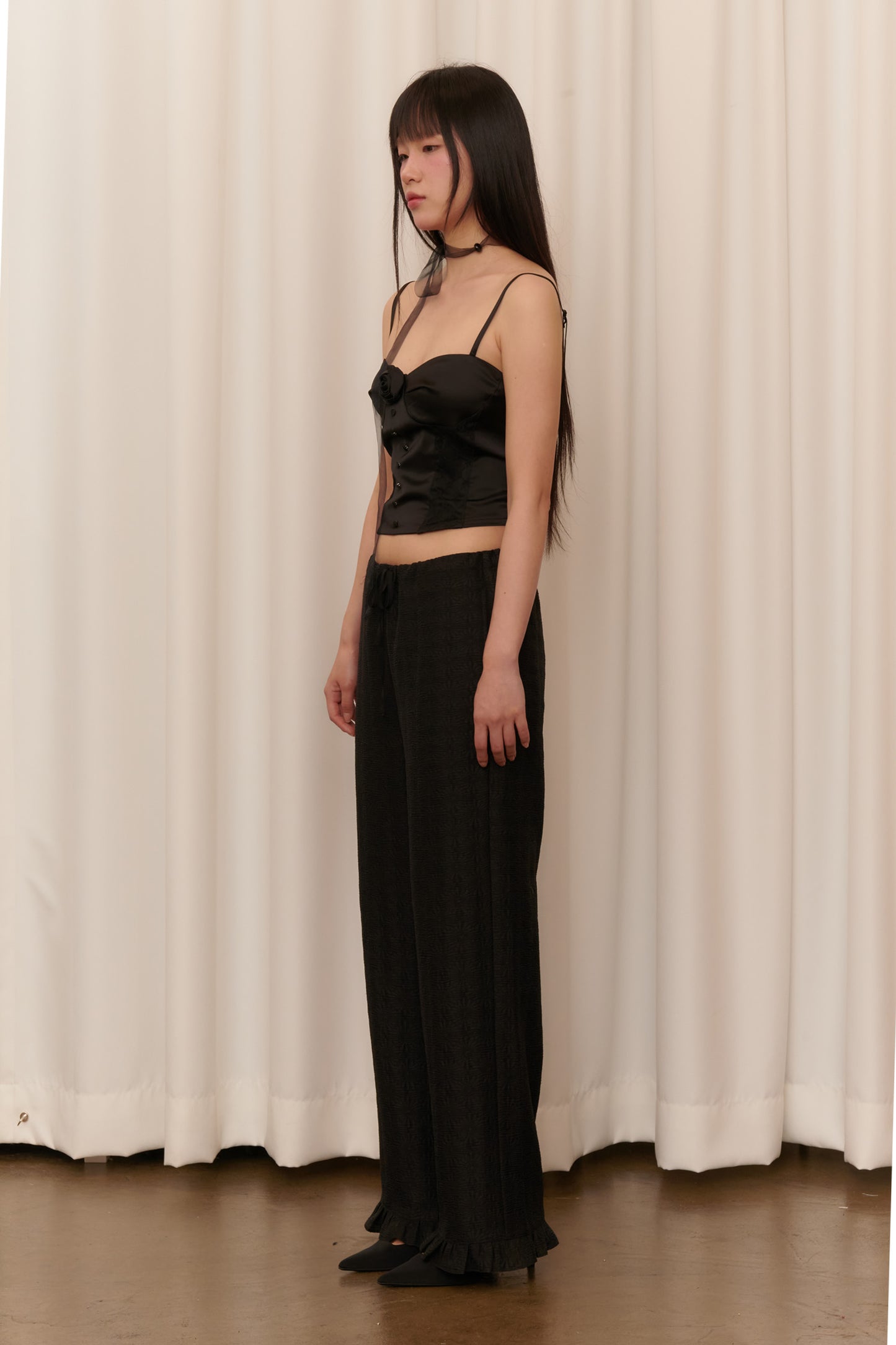 Flower Jacquard Summer Pants (Black)