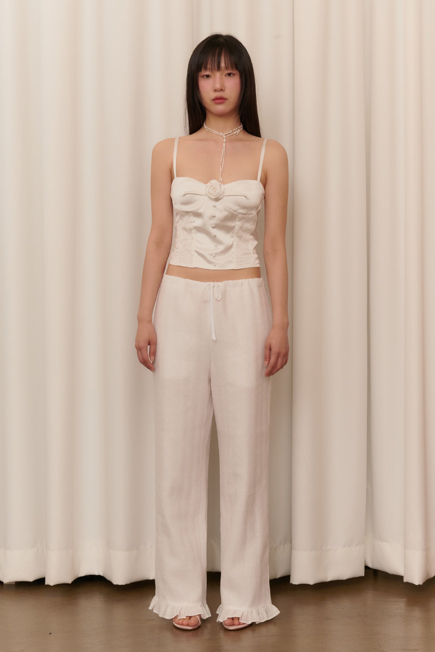Flower Jacquard Summer Pants (White)