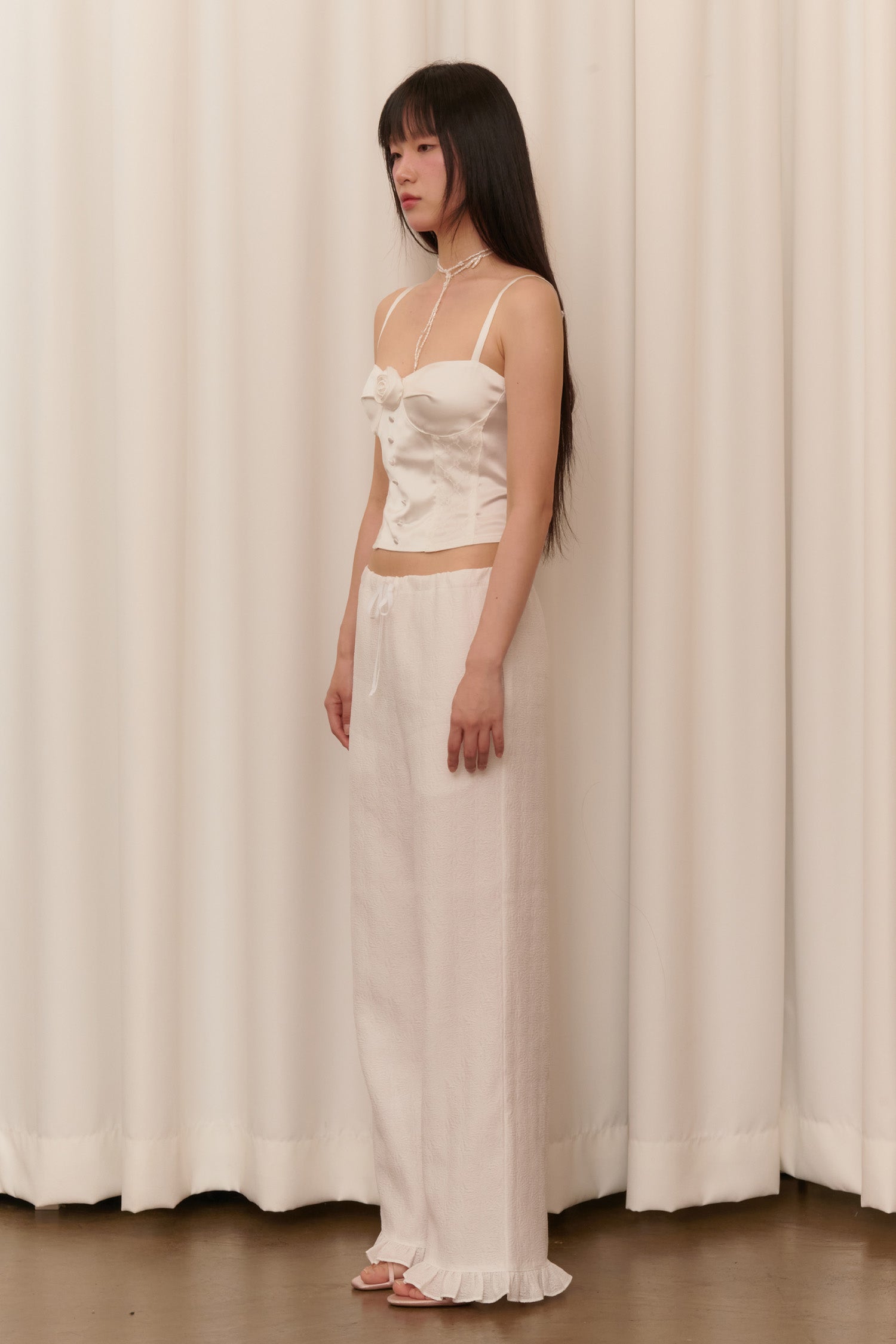 FLOWER JACQUARD SUMMER PANTS_WHITE