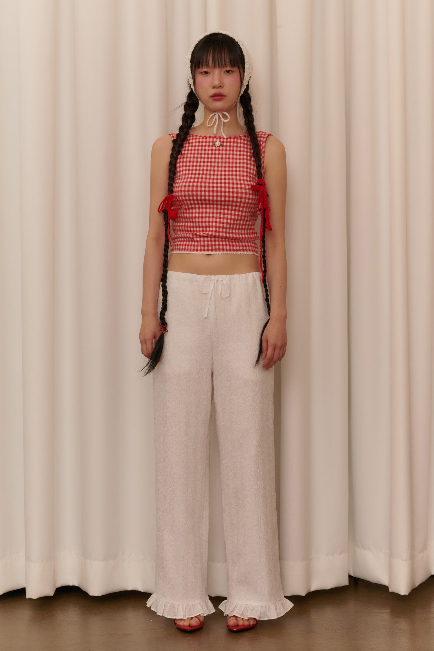 FLOWER JACQUARD SUMMER PANTS_WHITE