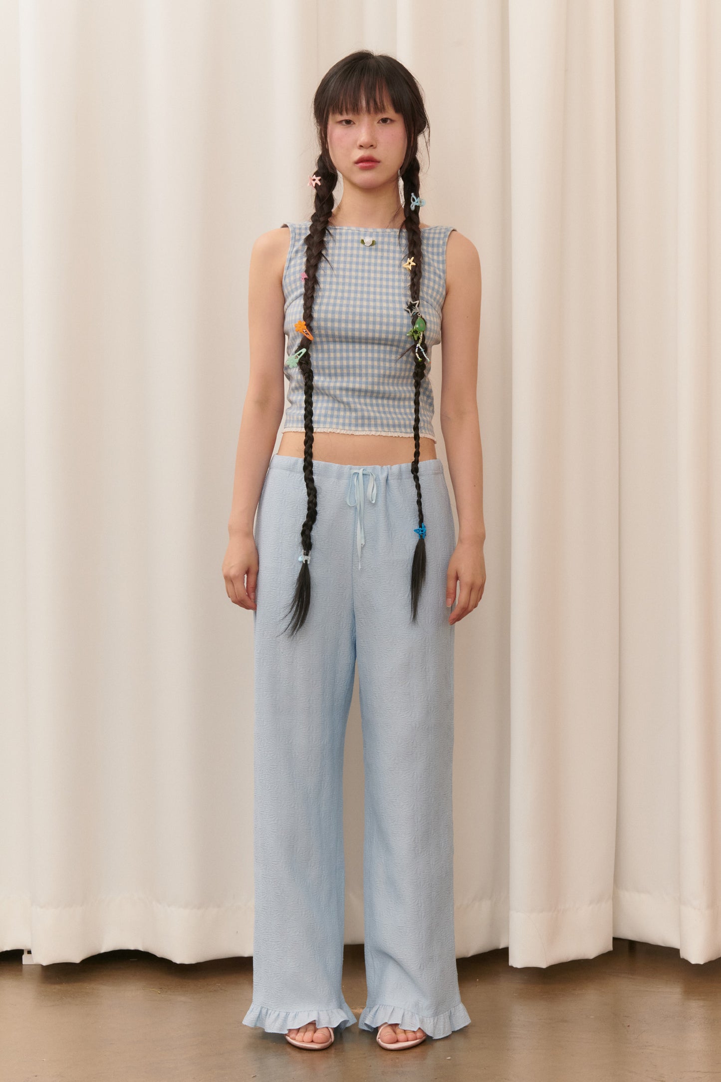 Flower Jacquard Summer Pants (Light Blue)