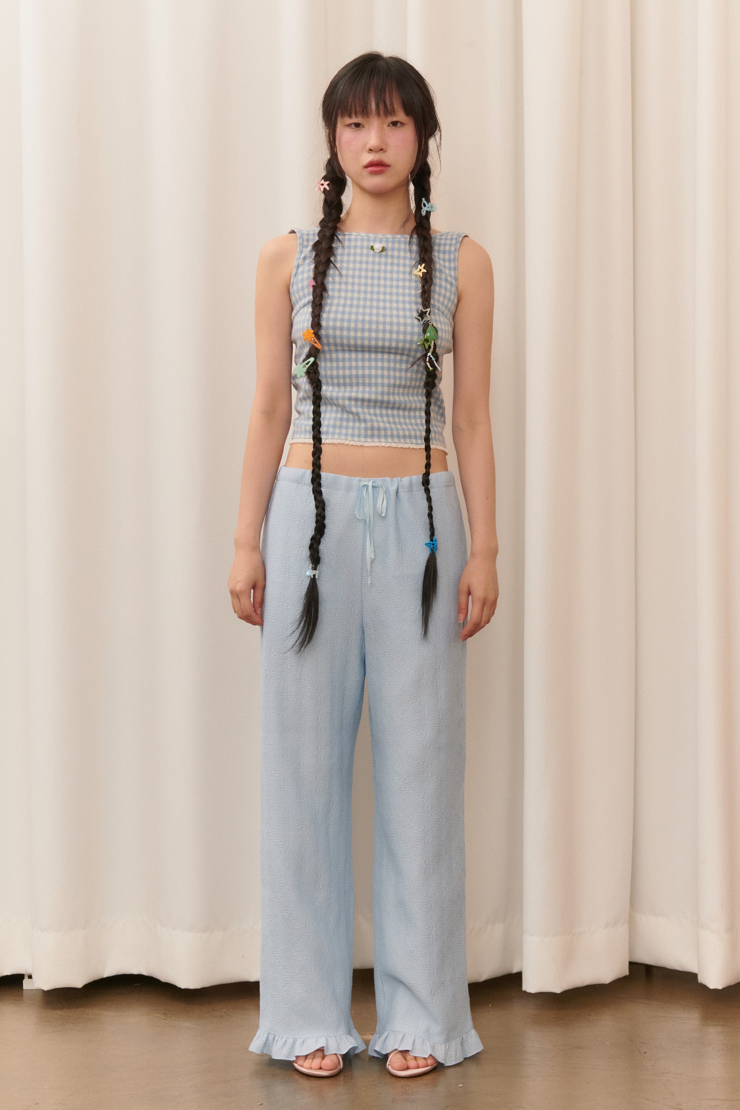 FLOWER JACQUARD SUMMER PANTS_LIGHT BLUE