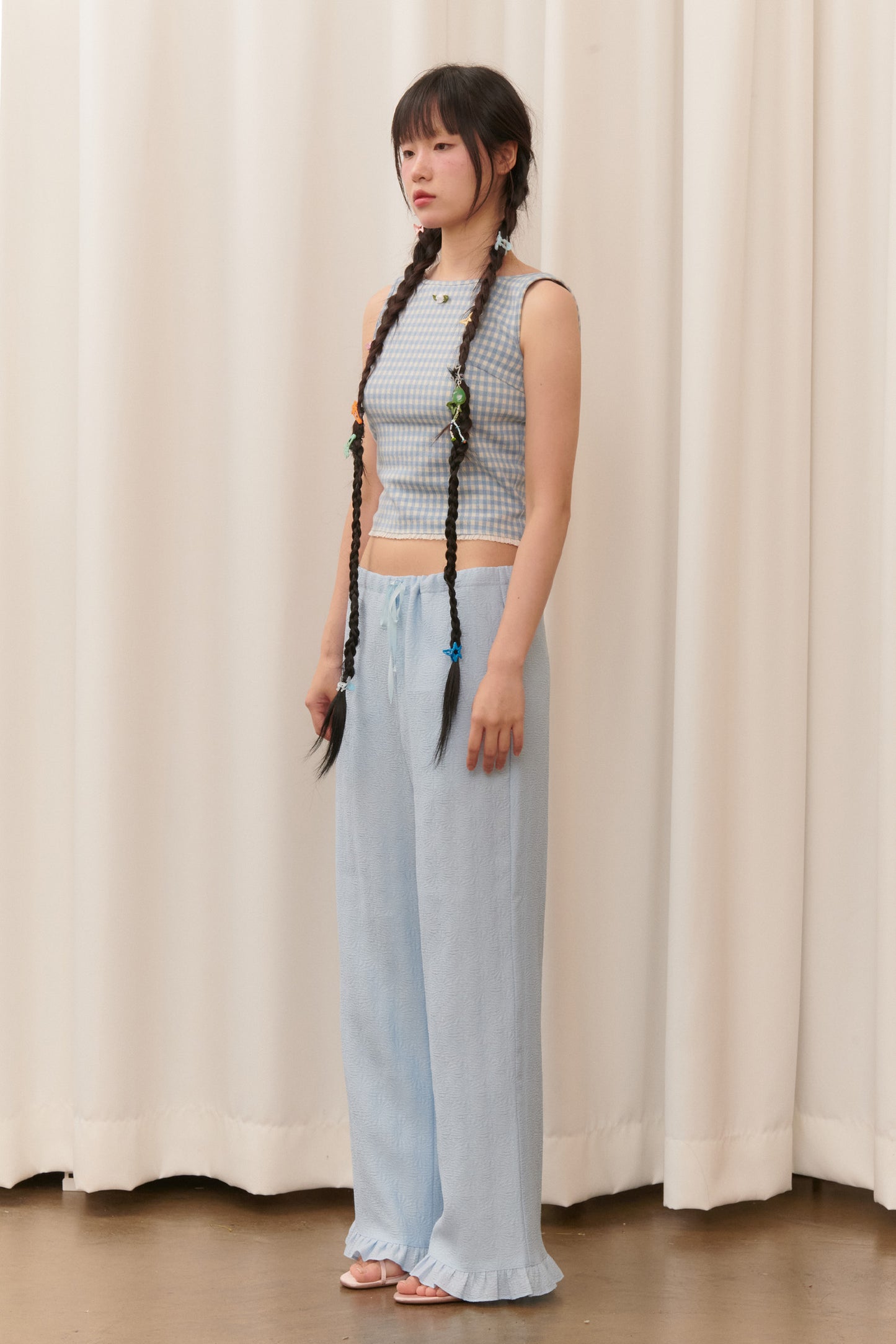 Flower Jacquard Summer Pants (Light Blue)