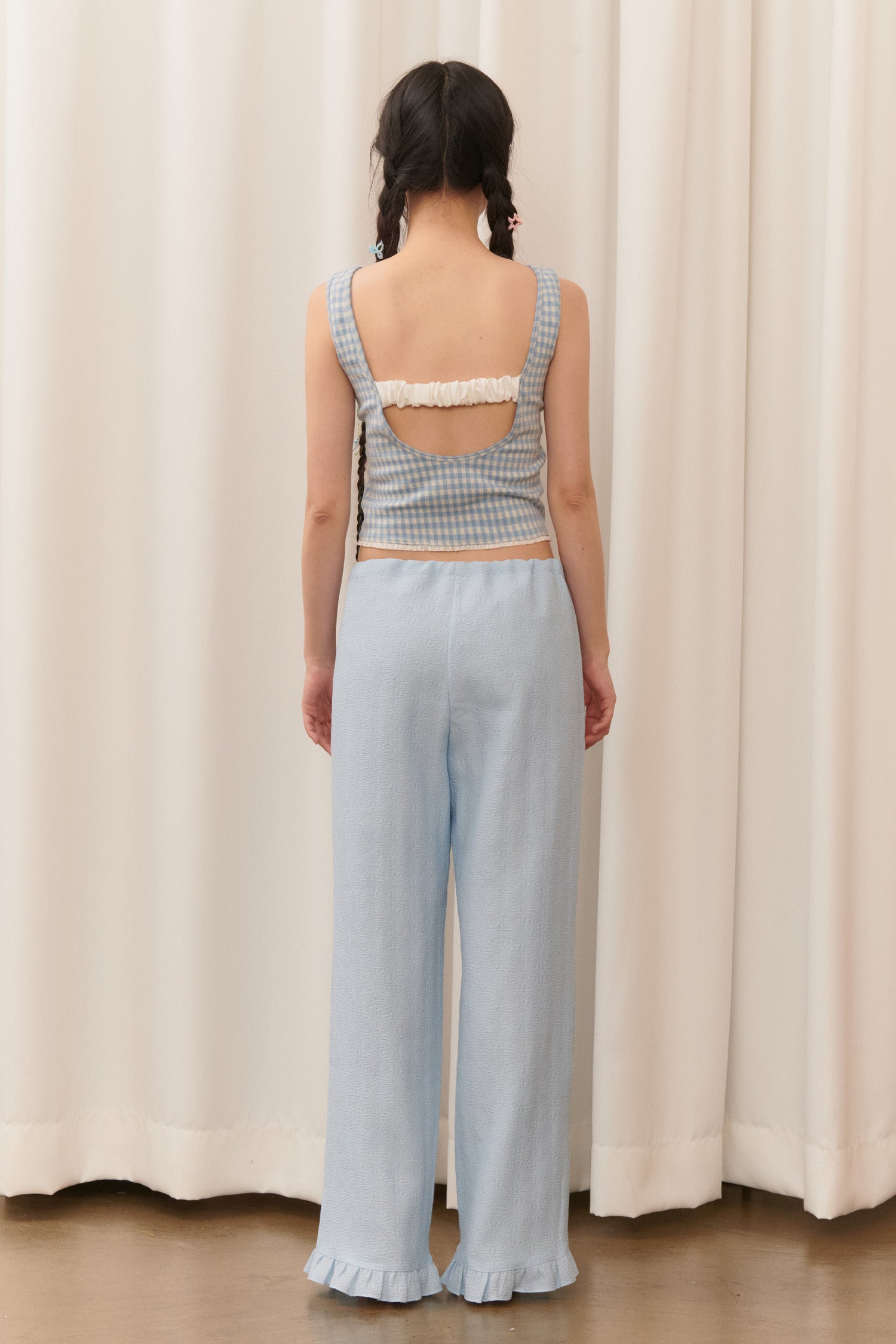 FLOWER JACQUARD SUMMER PANTS_LIGHT BLUE