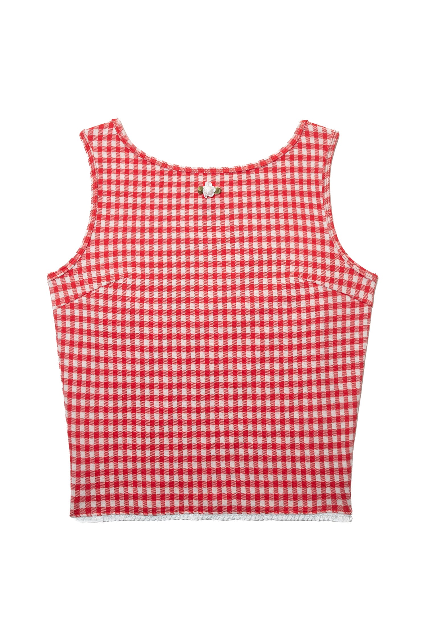 GINGHAM LACE TRIM SLEEVELESS TOP_RED