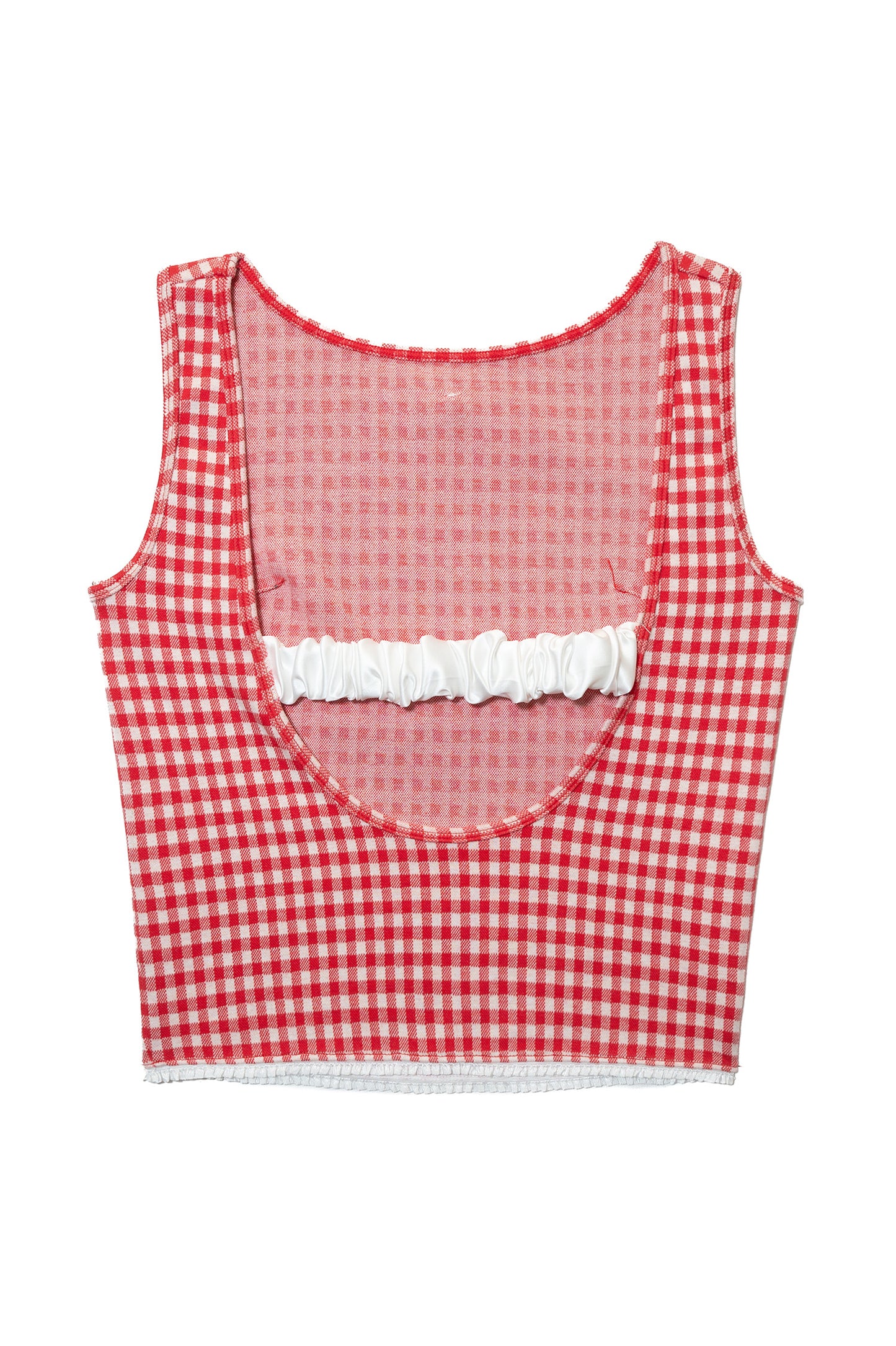 Gingham Lace Trim Sleeveless Top (Red)