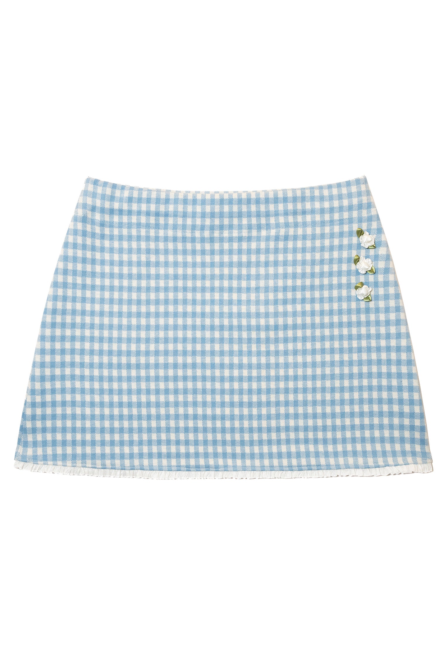 GIANGHAM LACE TRIM MINI SKIRT_LIGHT BLUE