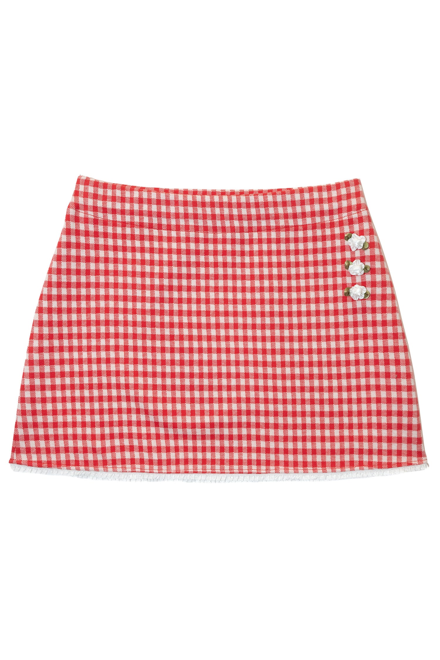 GIANGHAM LACE TRIM MINI SKIRT_RED