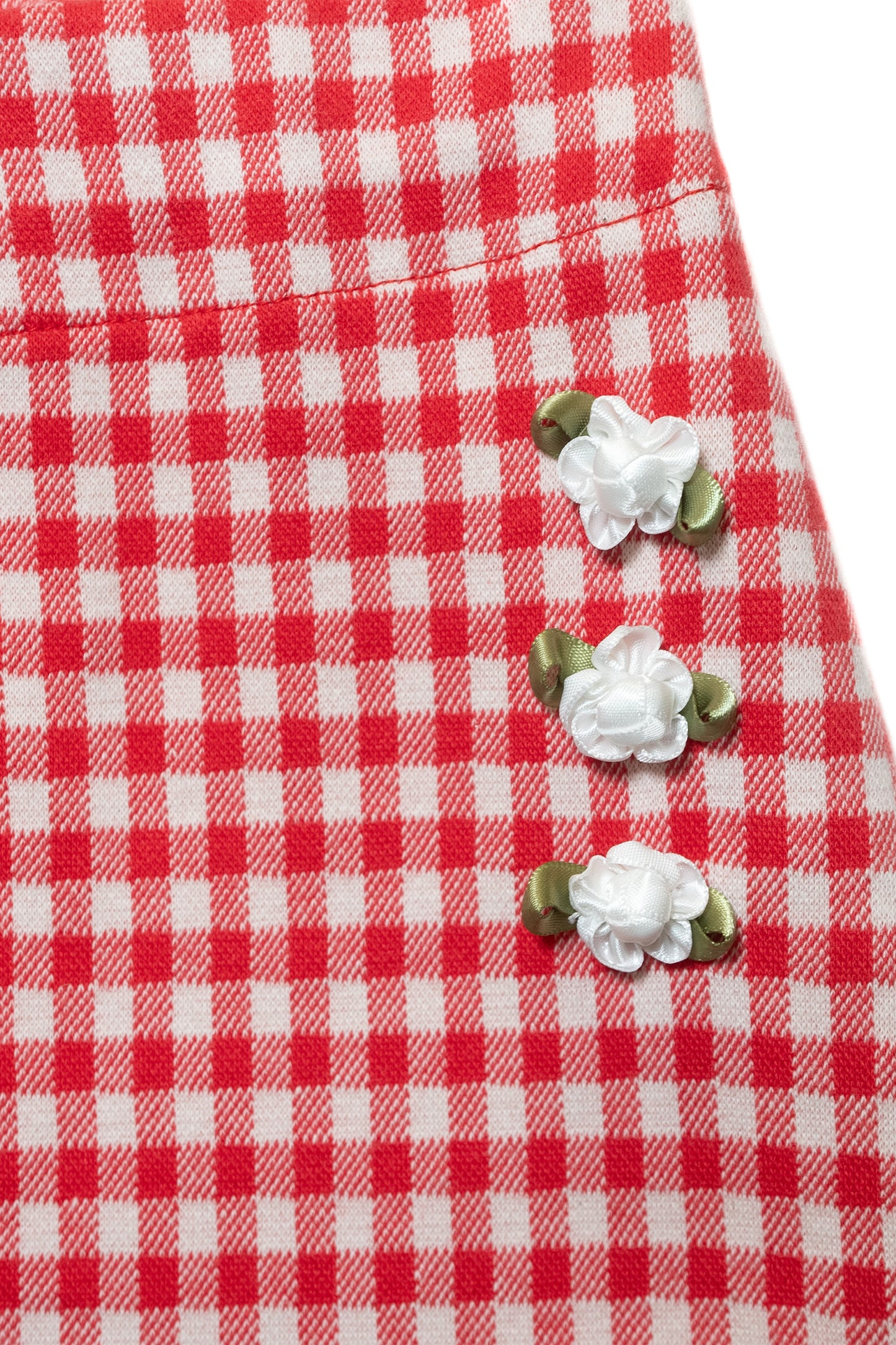 Gingham Lace Trim Mini Skirt (Red)