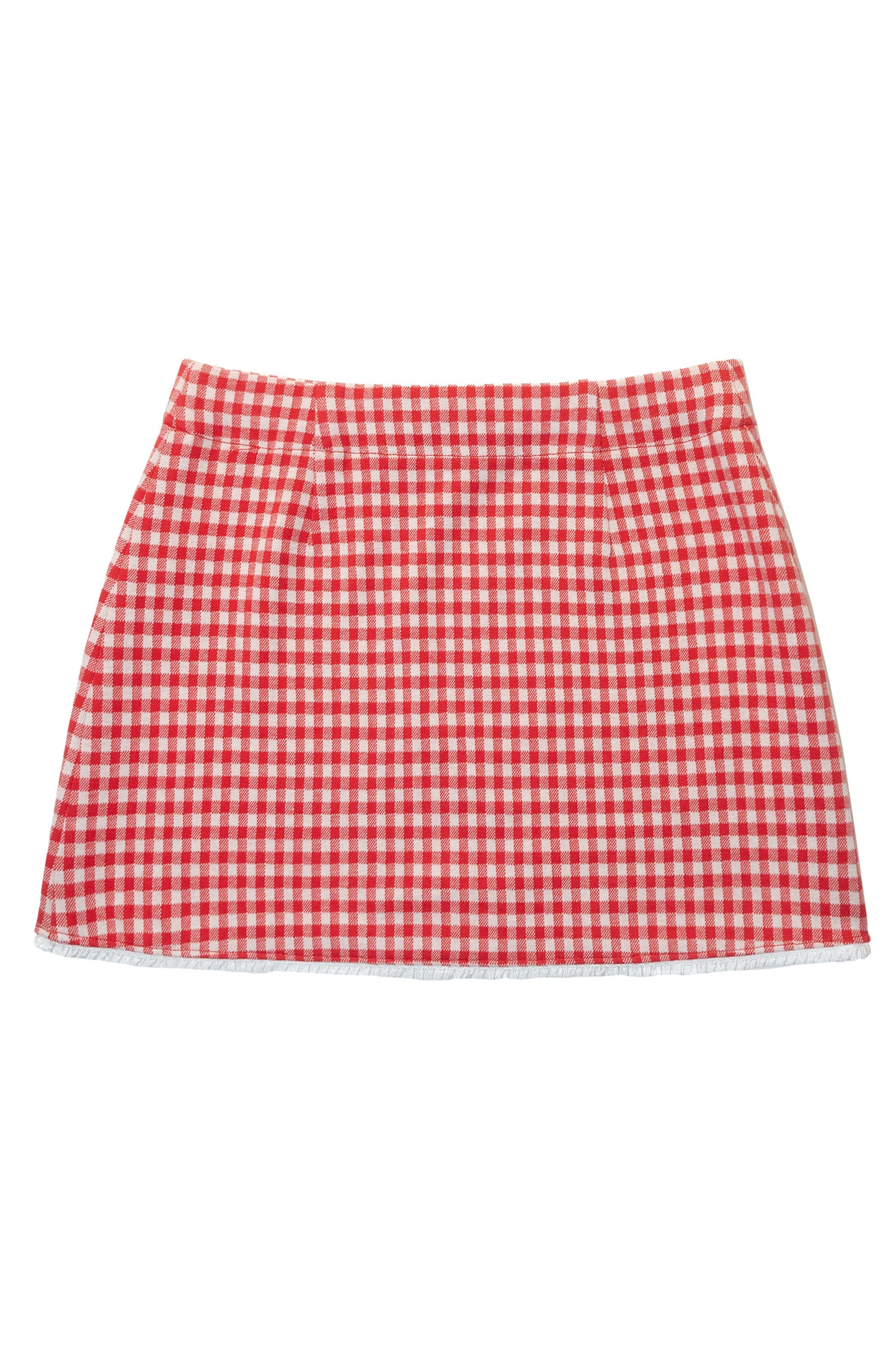 Gingham Lace Trim Mini Skirt (Red)