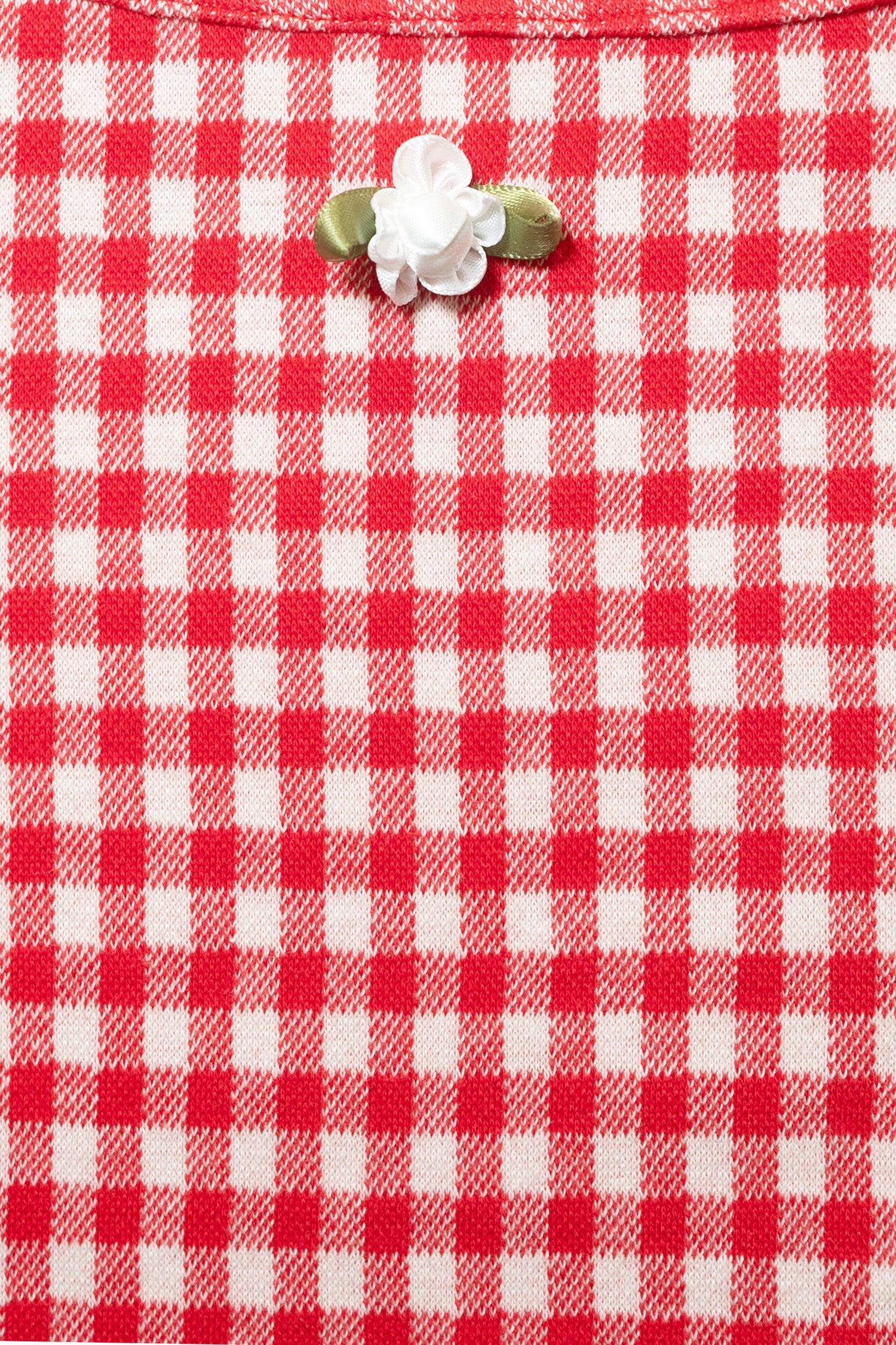 GINGHAM LACE TRIM SLEEVELESS TOP_RED