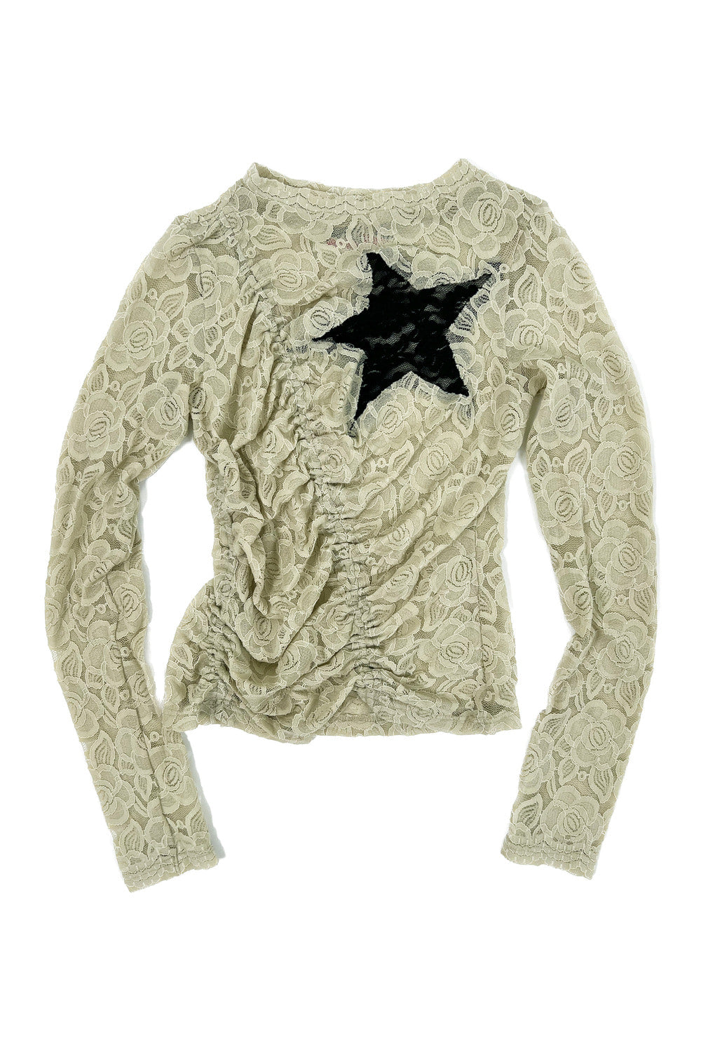 LACE STAR SHIRRING TOP_OLIVE