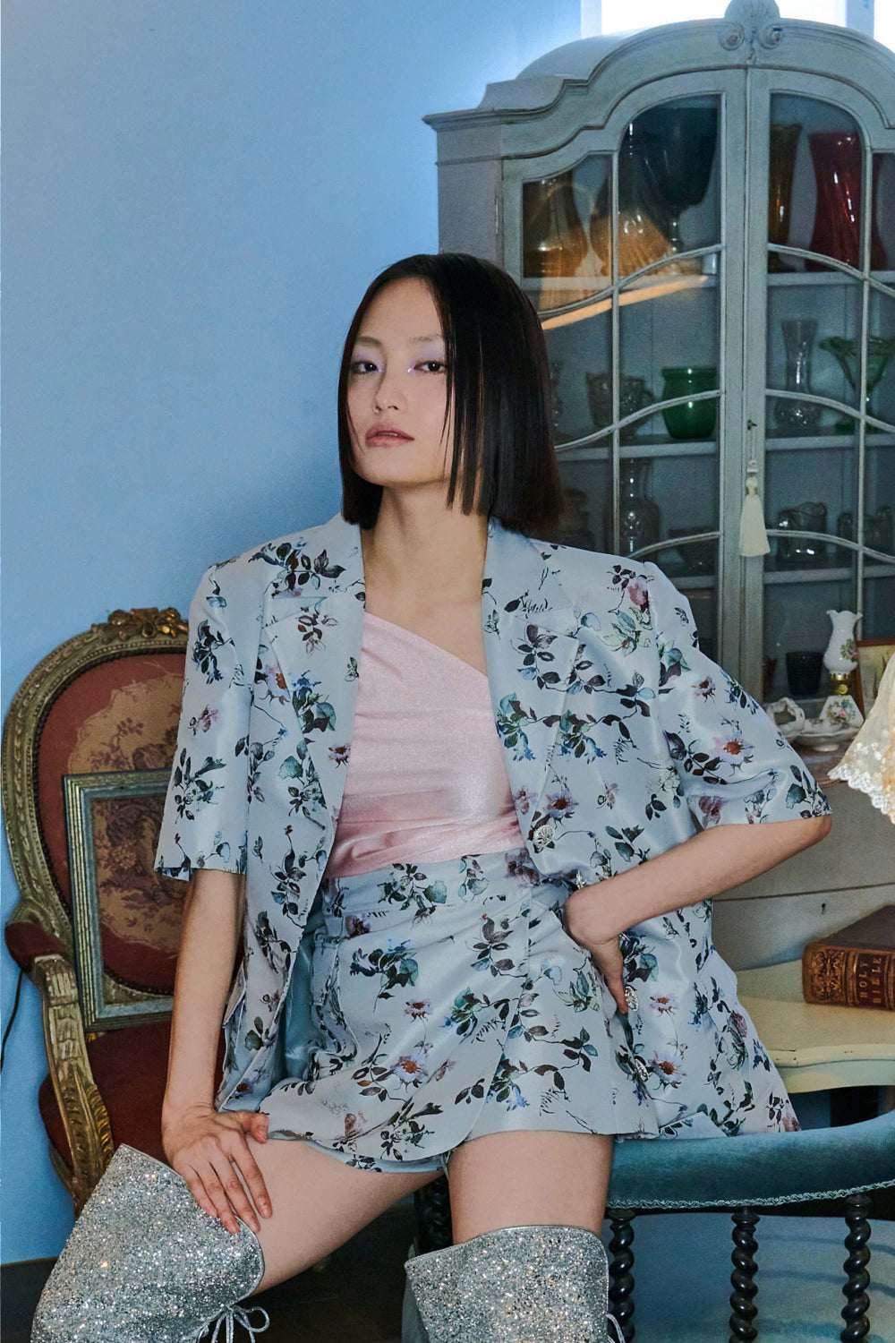 Full Flower Half Sleeve Jacket (Grey)