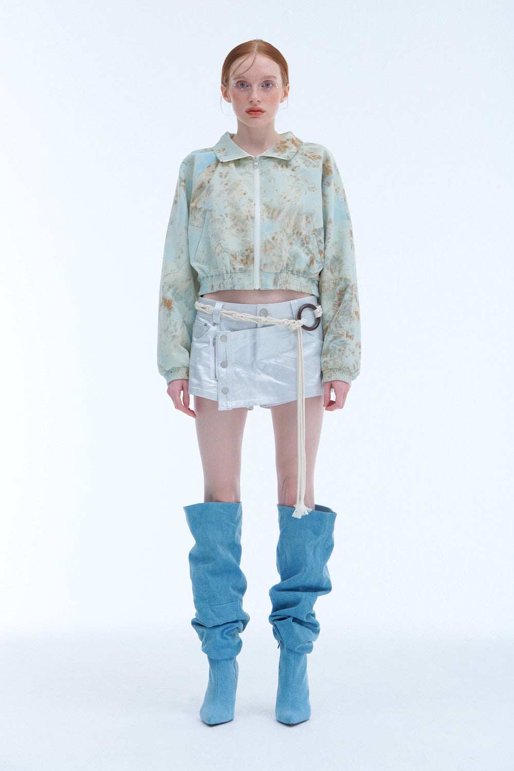Tie-Dyed Corduroy Crop Jumper (Light Blue)