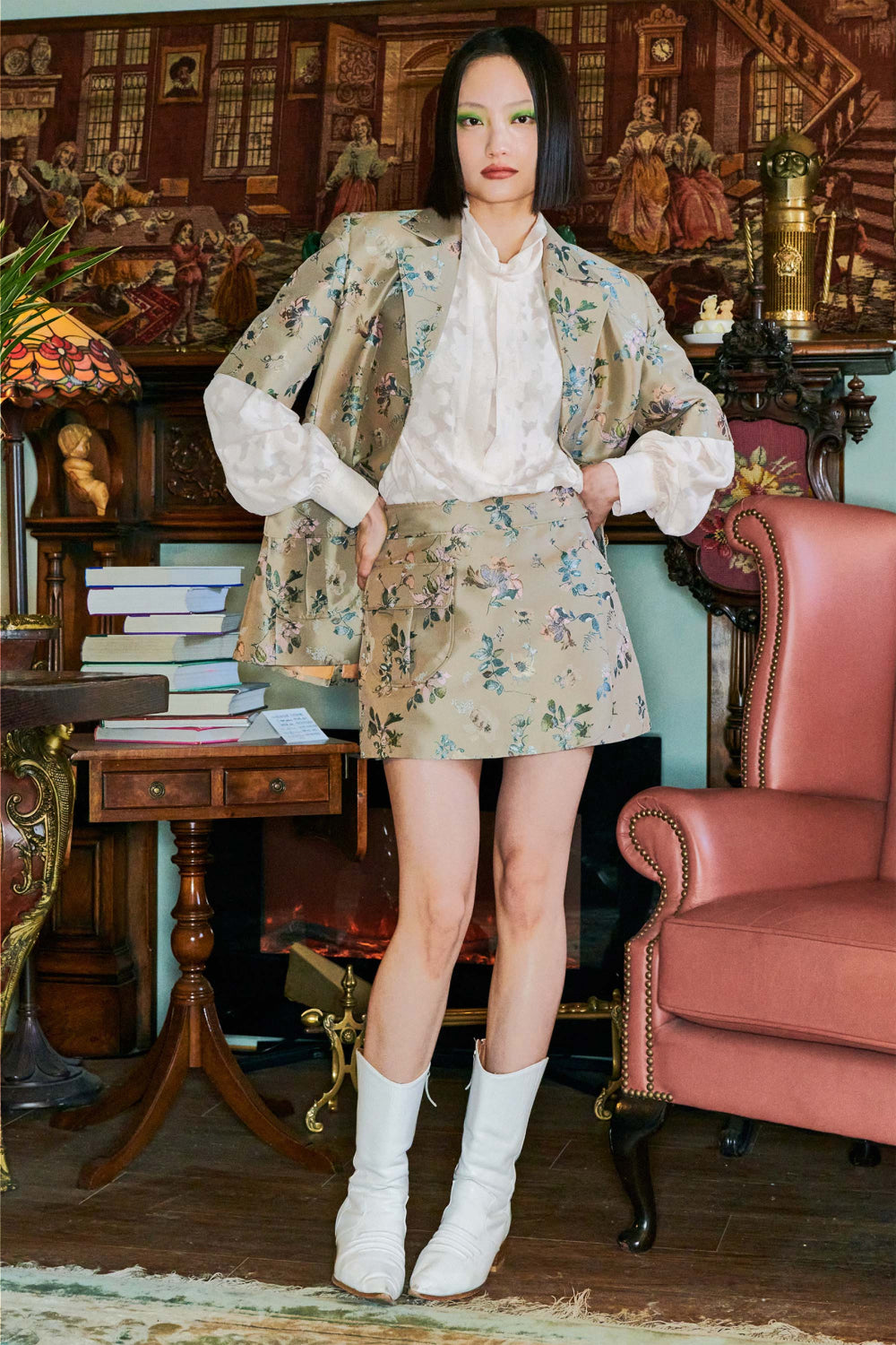 Full Flower Half Sleeve Jacket (Beige)