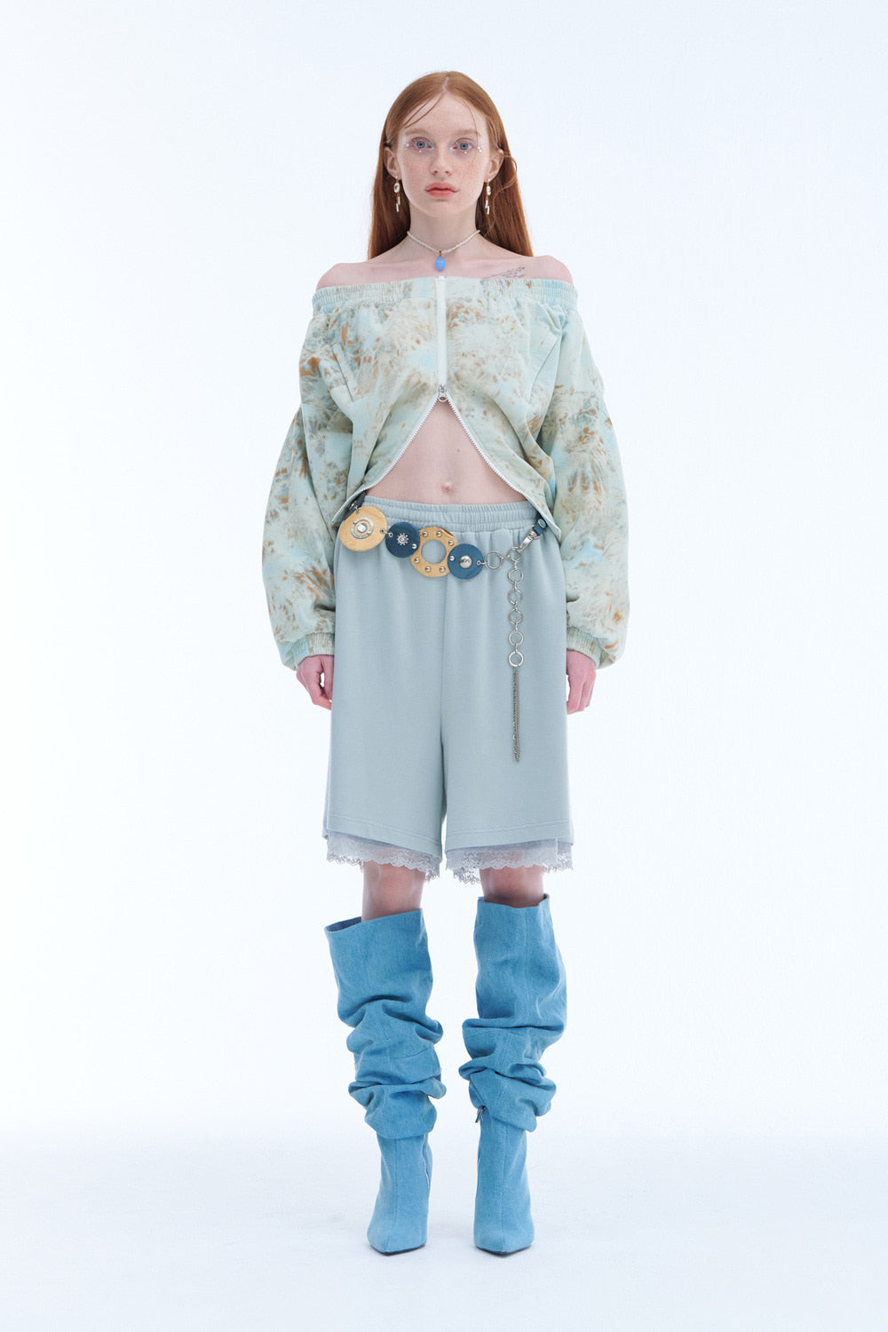 Tie-Dyed Corduroy Crop Jumper (Light Blue)