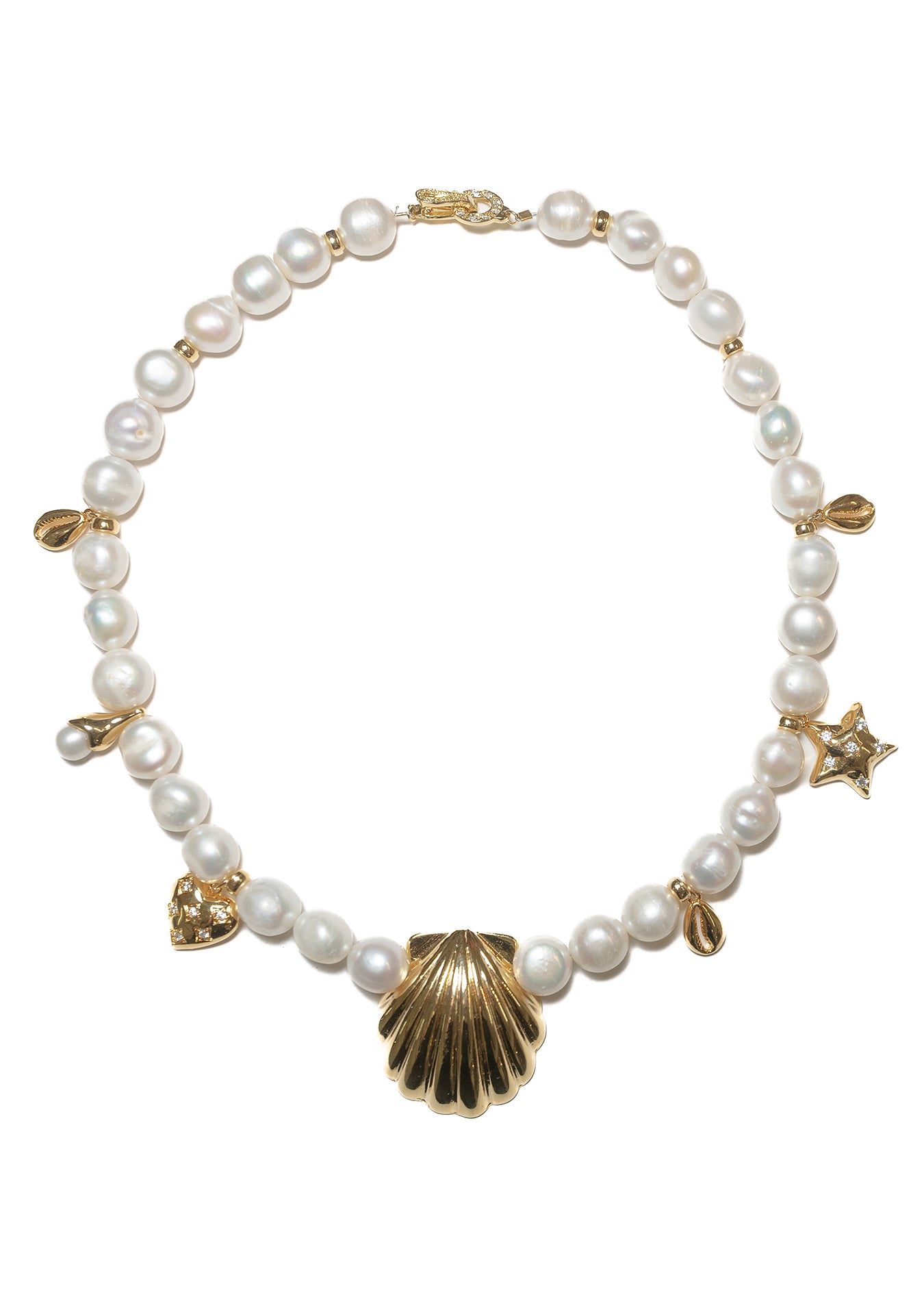 FRESH WATER PEARL & SCALLOP NECKALCE_GOLD