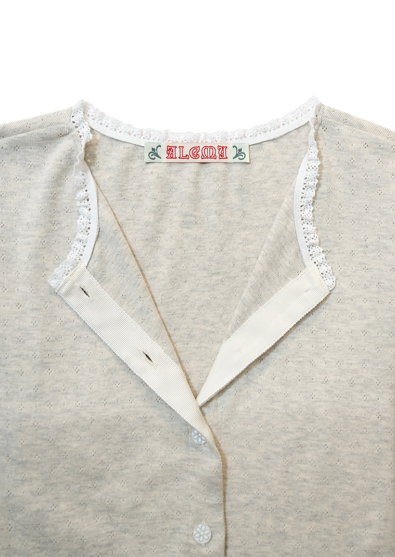 LACE TRIM EYELET CARDIGAN_OATEMEAL