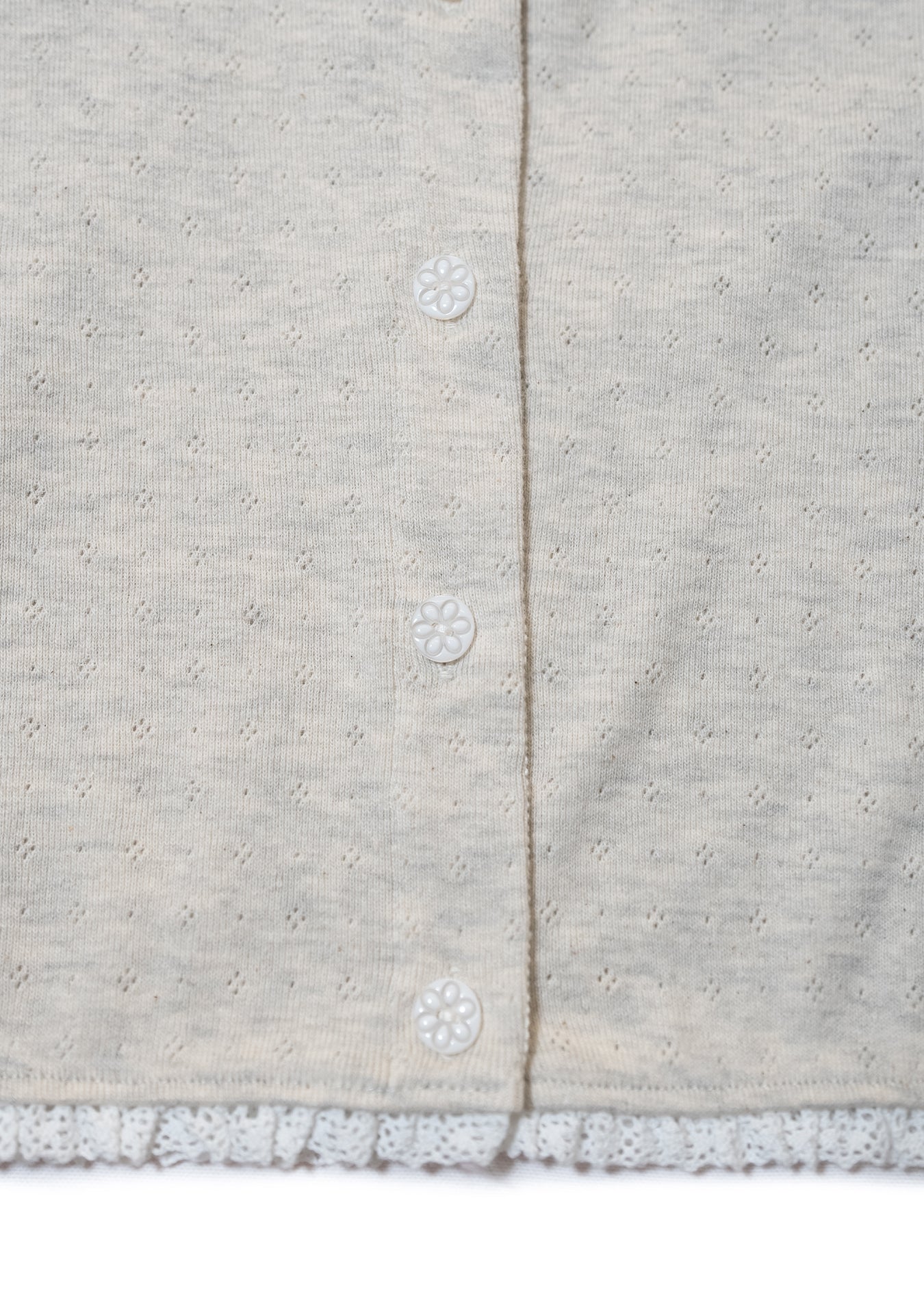 LACE TRIM EYELET CARDIGAN_OATEMEAL