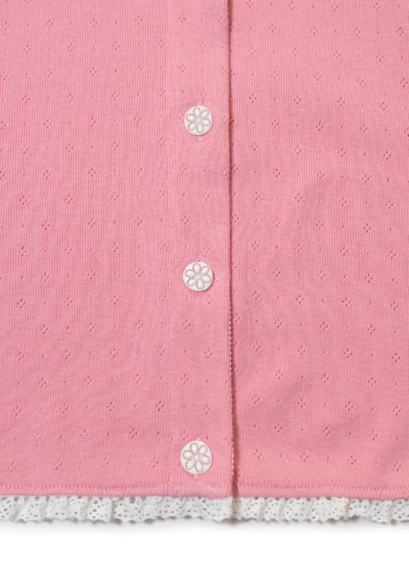 Lace Trim Eyelet Cardigan (Pink)