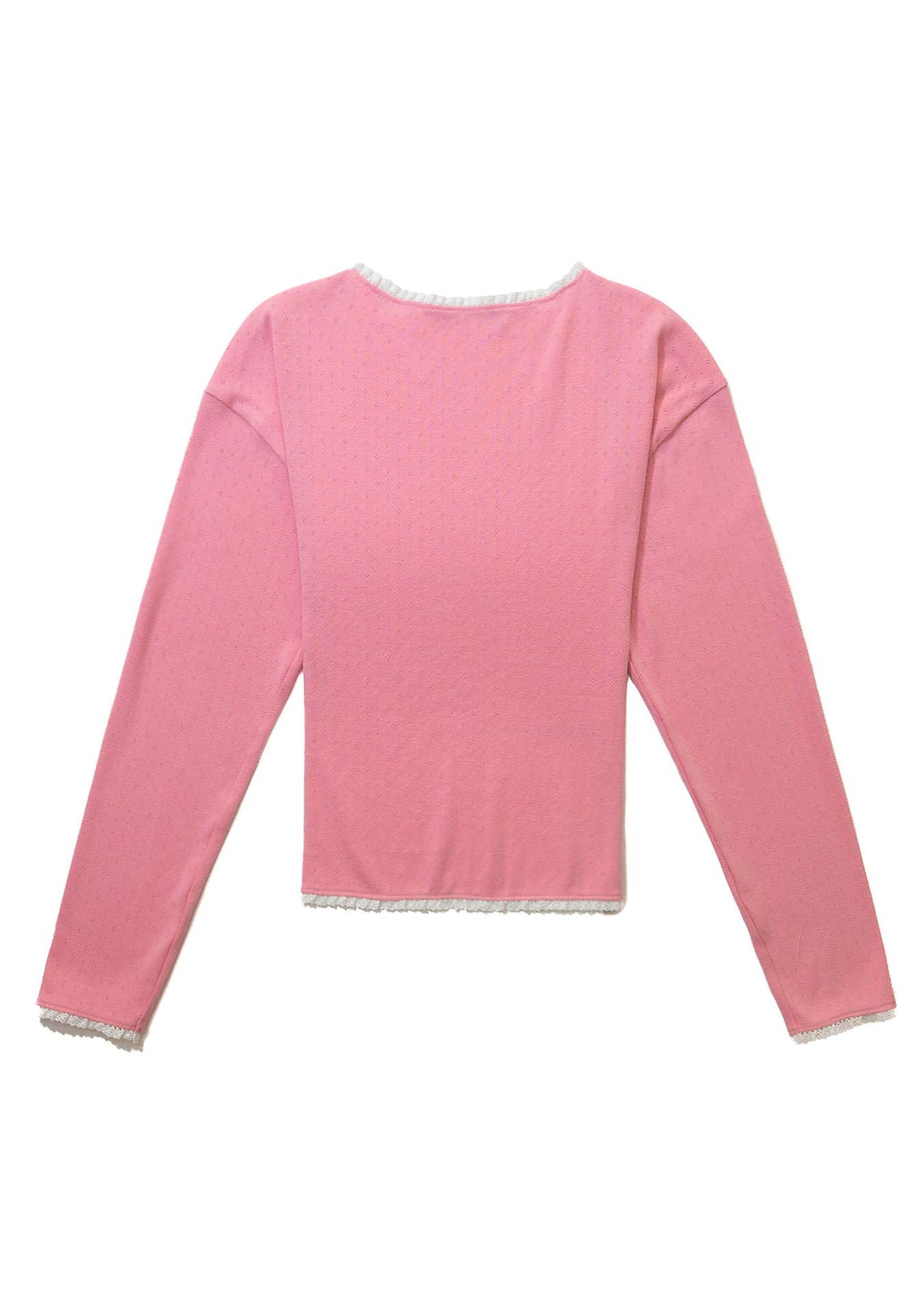 Lace Trim Eyelet Cardigan (Pink)