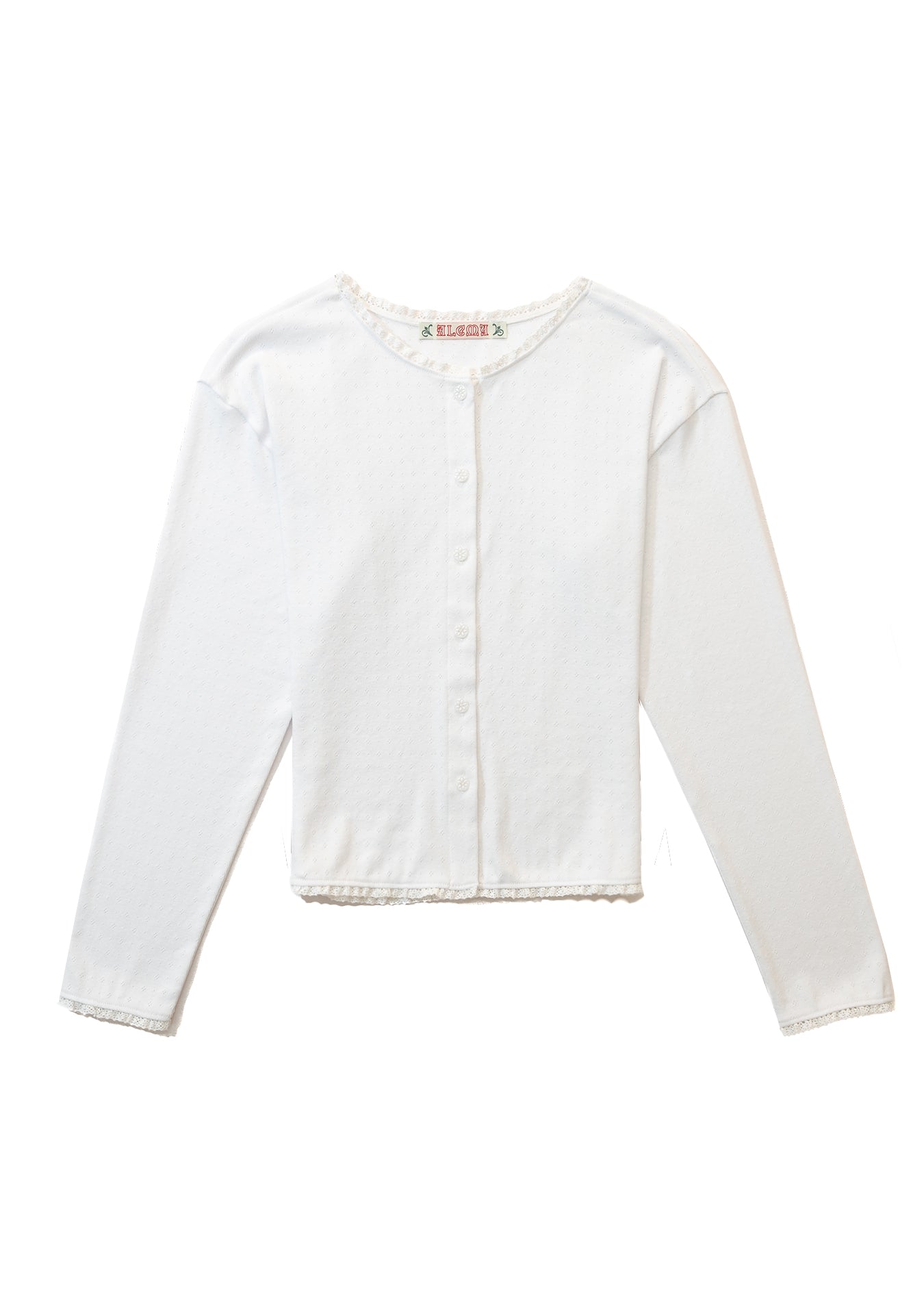 LACE TRIM EYELET CARDIGAN_WHITE
