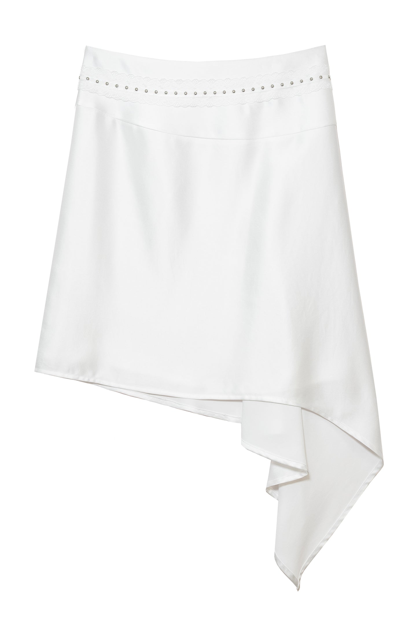 Asymmetric Satin Midi Skirt (White)