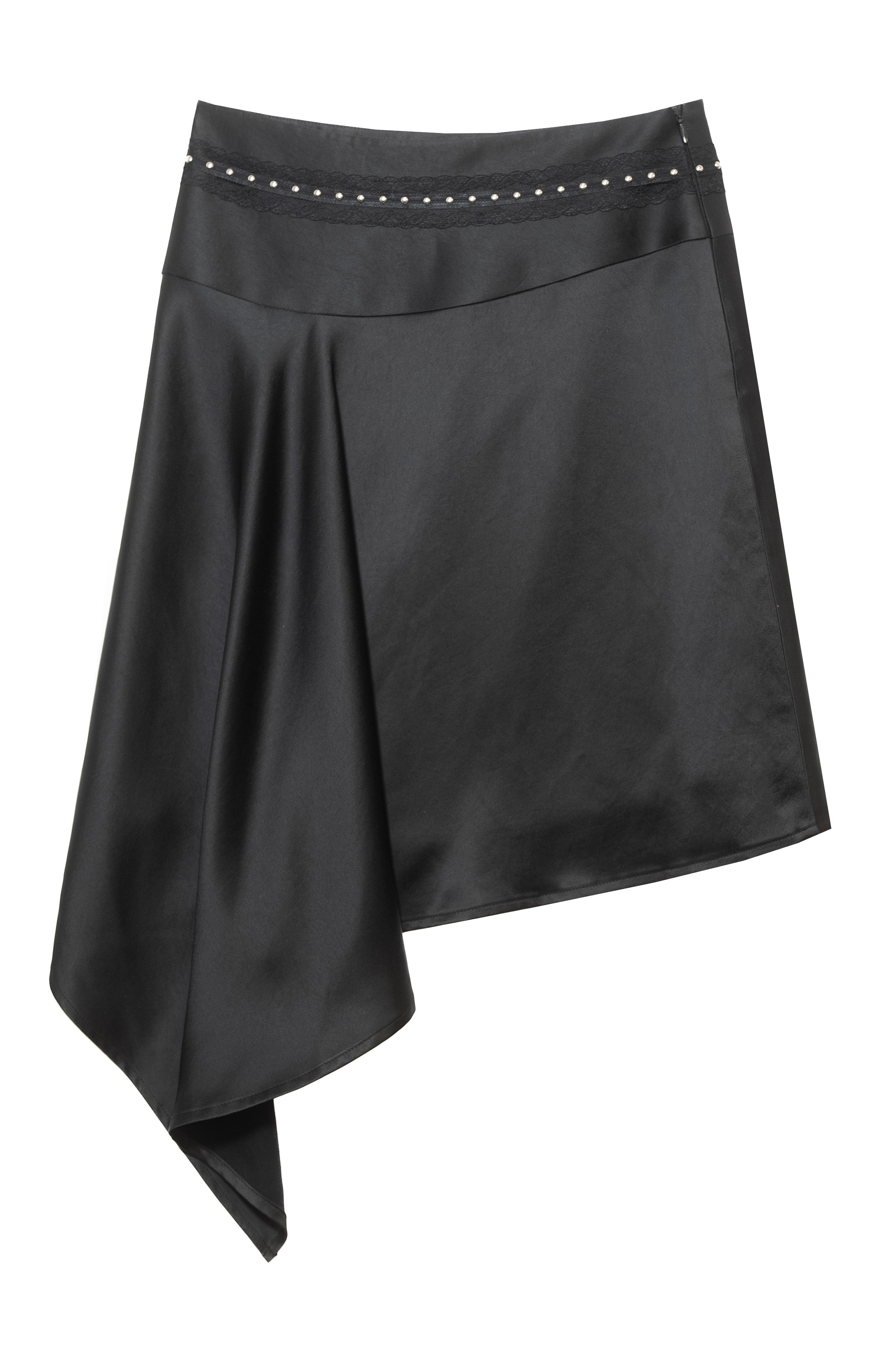 ASYMMETRIC SATIN MIDI SKIRT_BLACK
