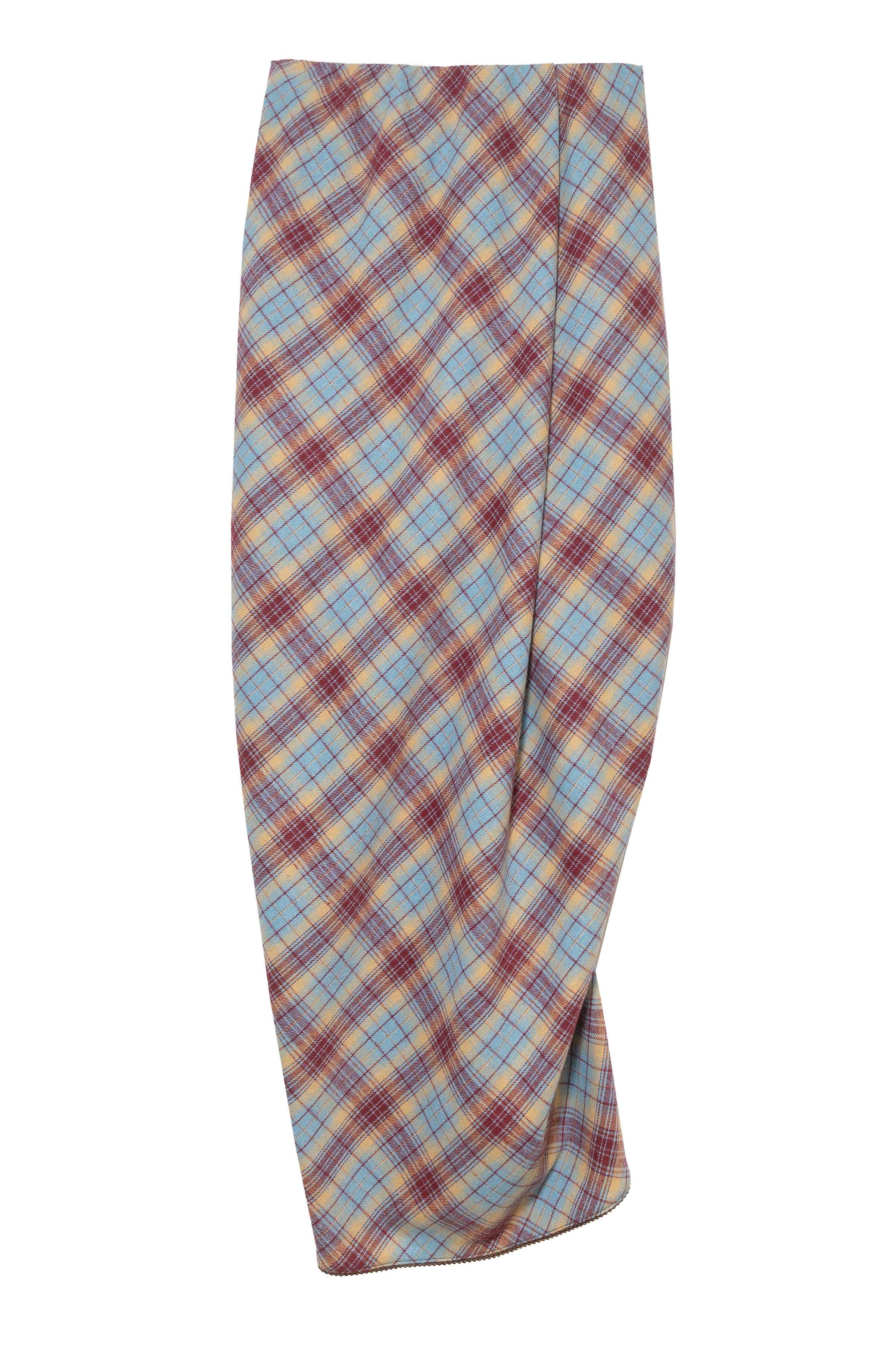 DRAPE PLAID LONG SKIRT_BLUE